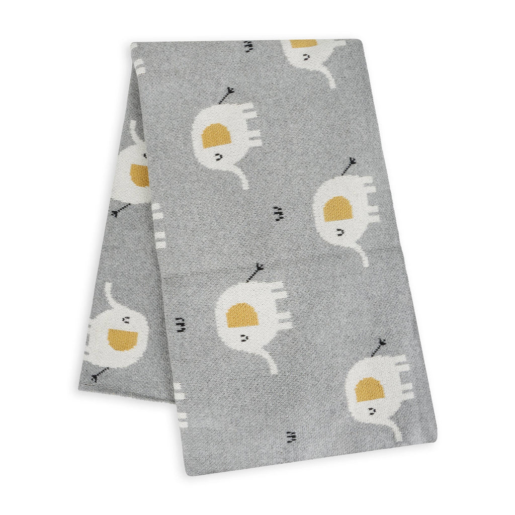 Elephant - Organic Cotton Jacquard Sweater Knit Baby Blanket: One Size