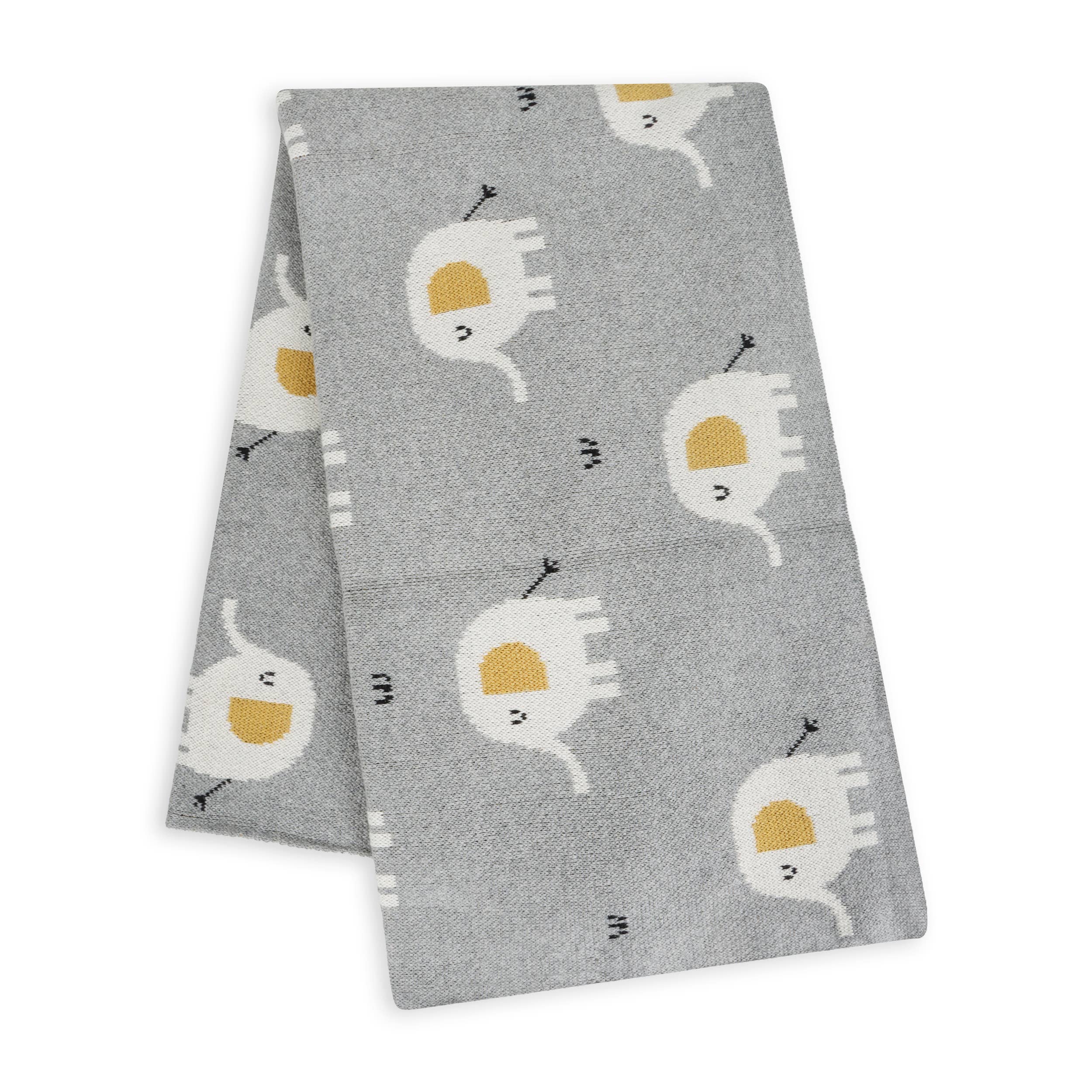 Elephant - Organic Cotton Jacquard Sweater Knit Baby Blanket: One Size
