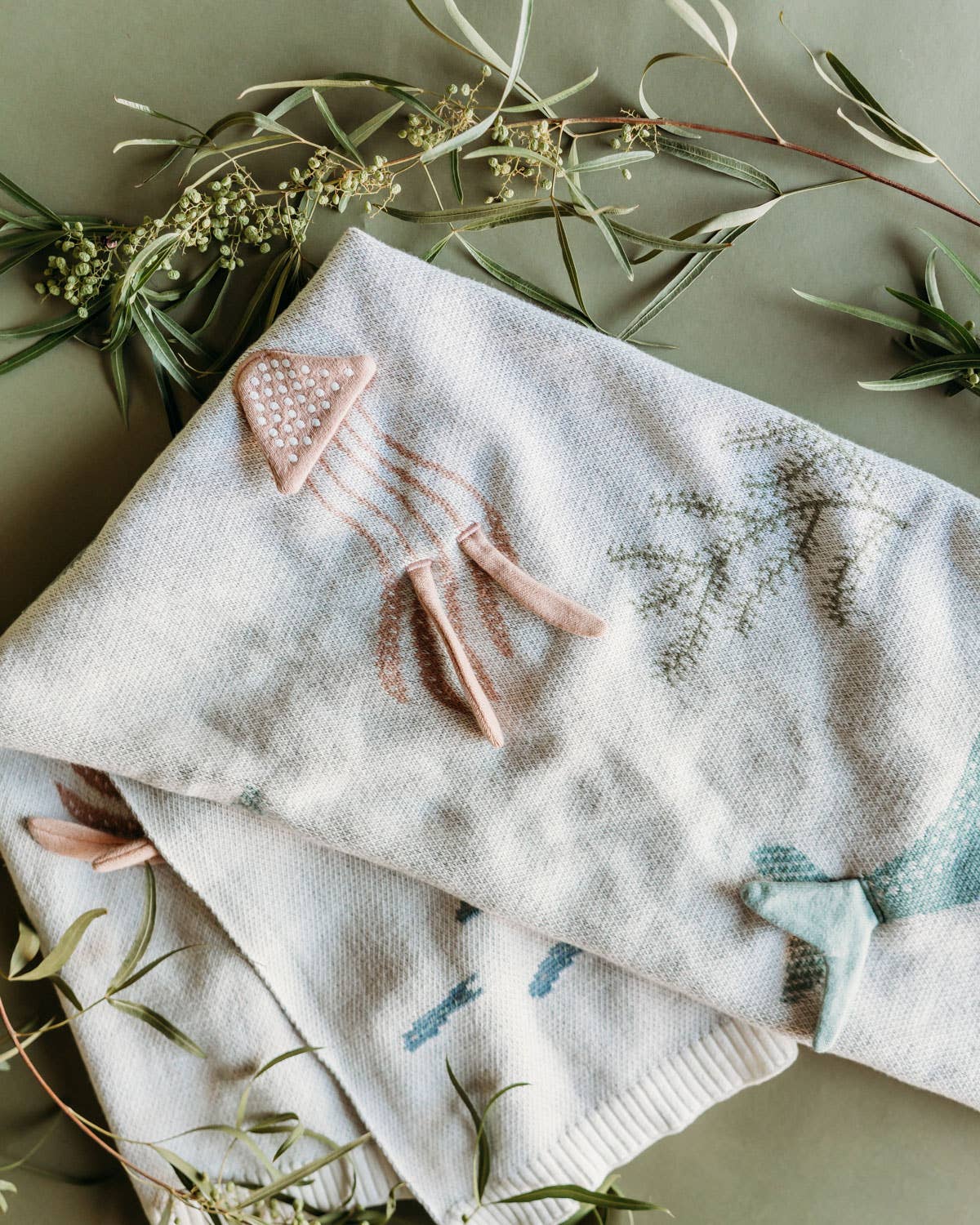 Ocean Jellyfish 3D - Organic Jacquard Knit Baby Blankets: Natural / One Size