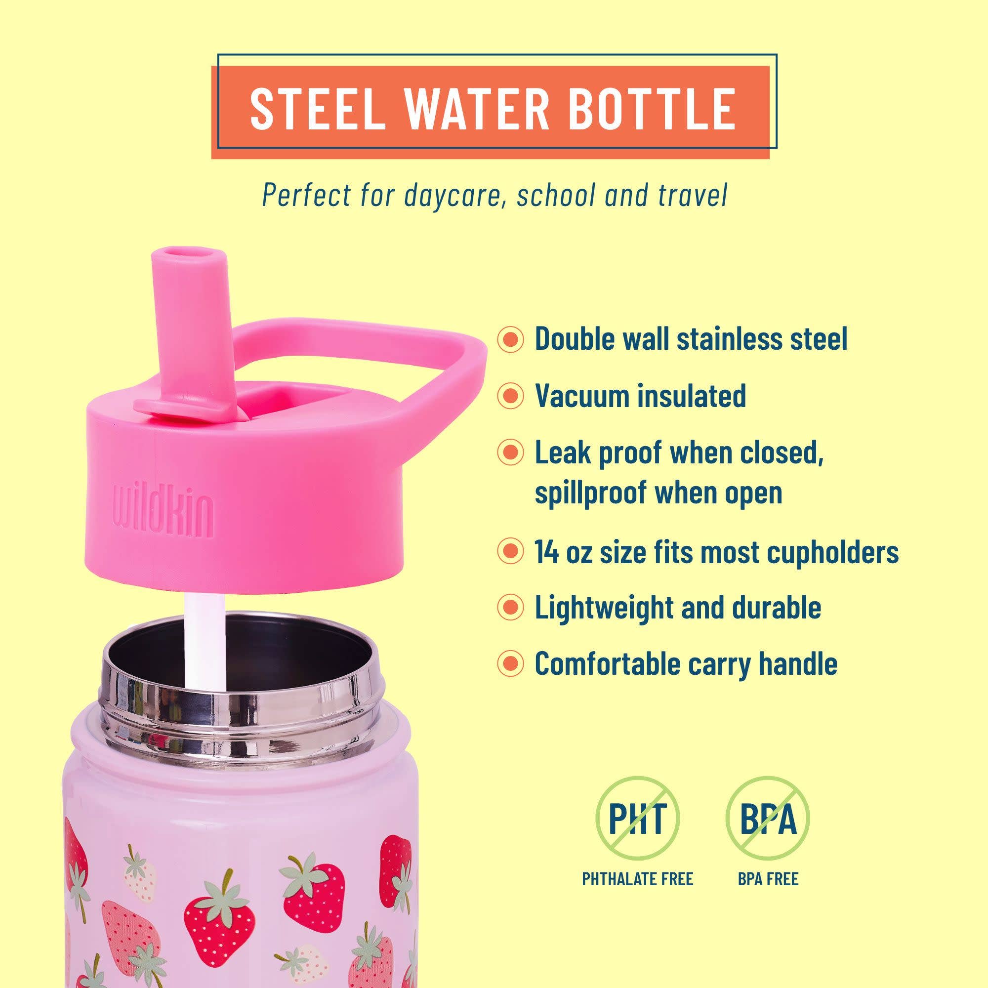 Bouteille en acier Strawberry Patch de 14 oz