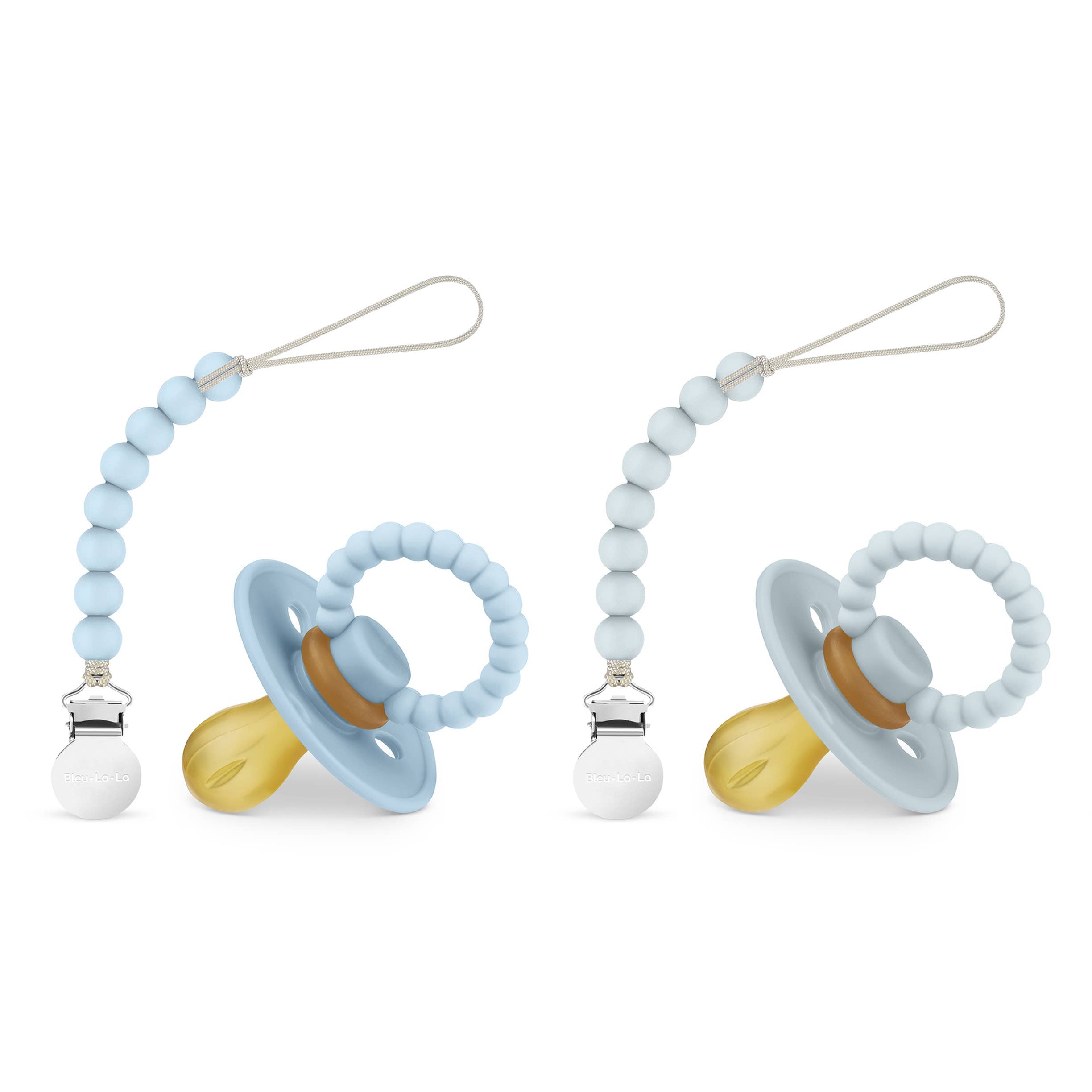 Luladream Pacifiers - Natural Rubber Nipple: Ash Blue + Sky Blue + Clips