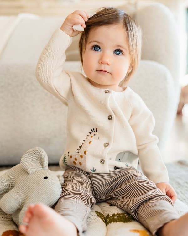Animal Safari Organic Embroidered Baby Cardigan Sweater Natural