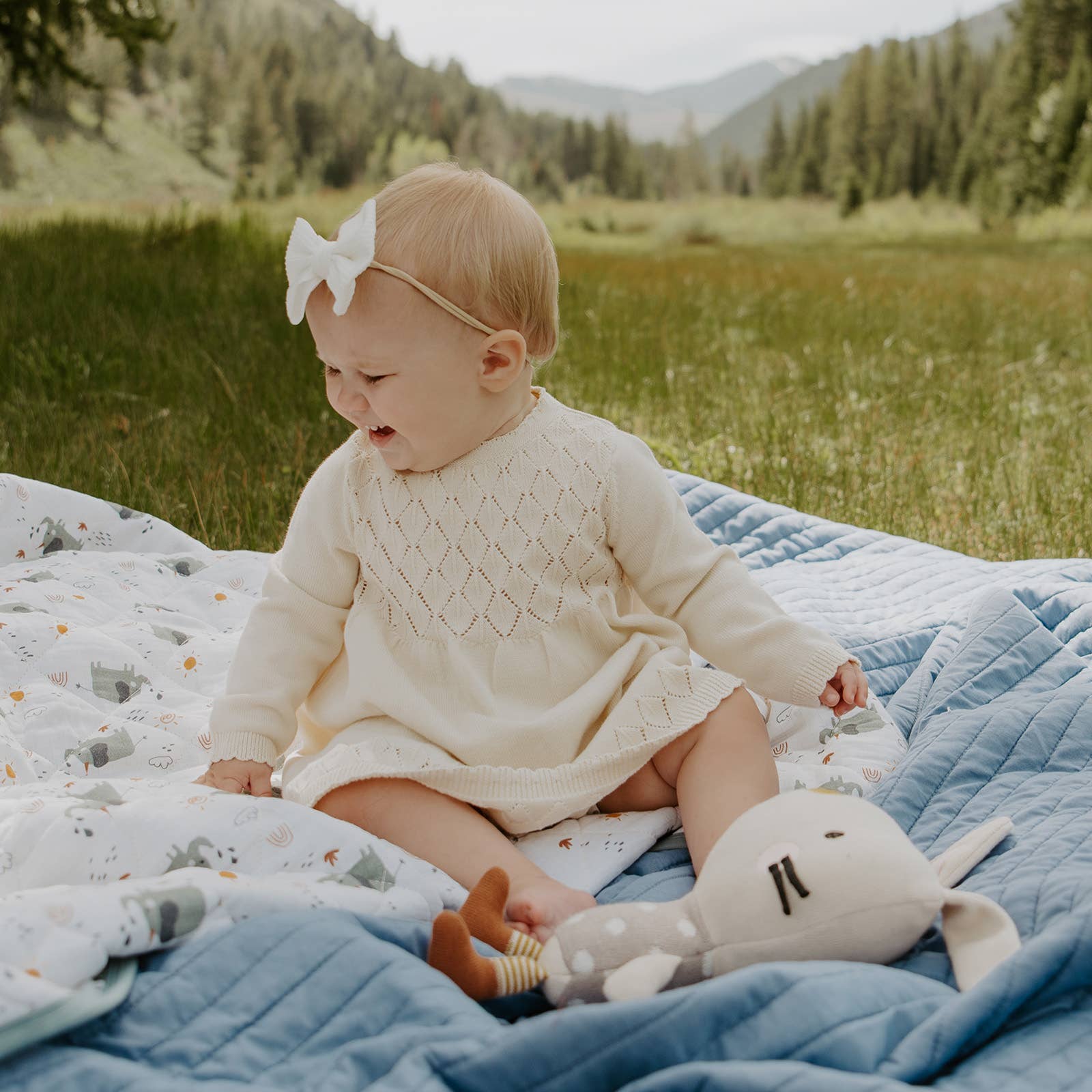 Milan Pointelle Sweater Knit Baby Dress Organic Cotton : Cream