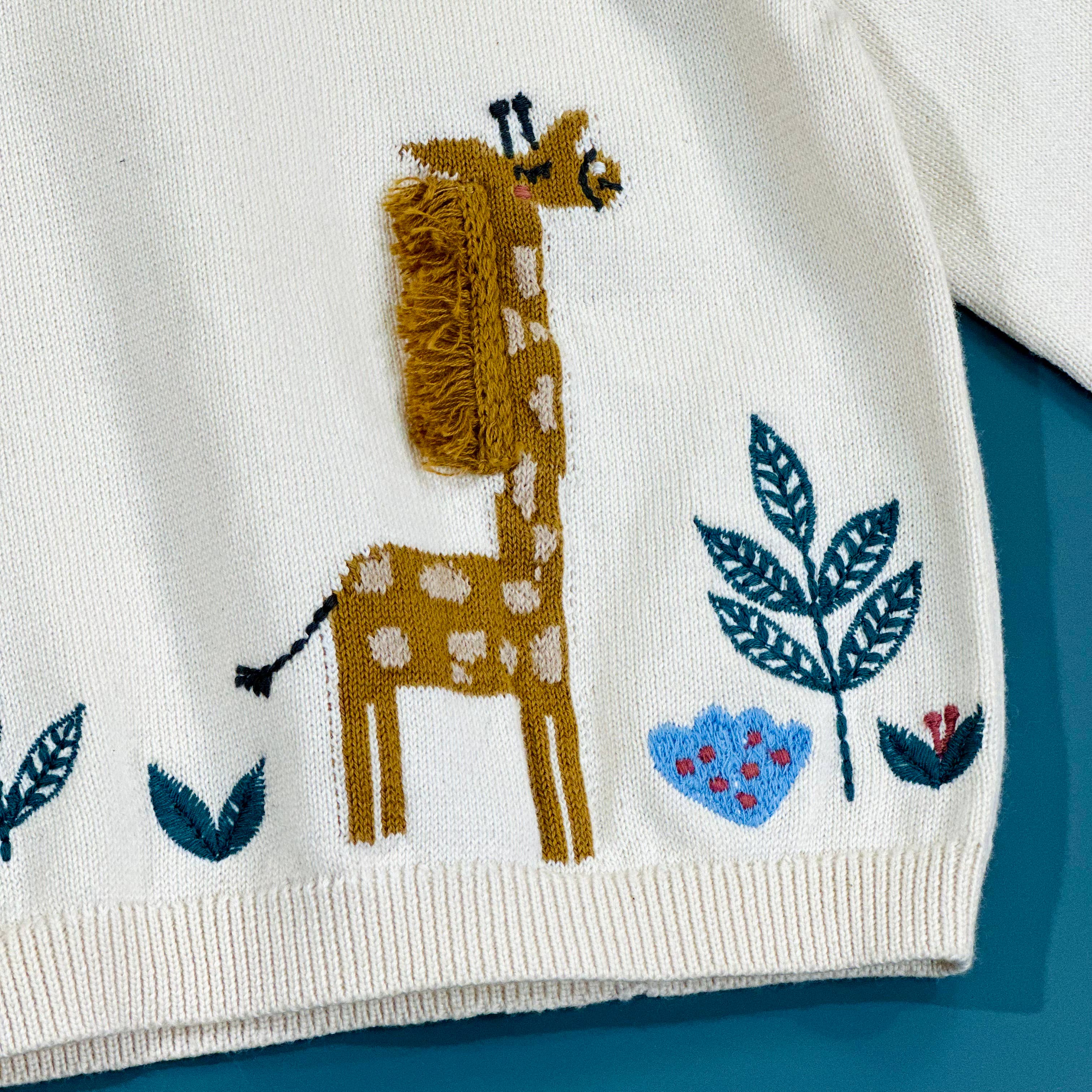 Giraffe Embroidered Knit Baby Pullover Sweater Organic