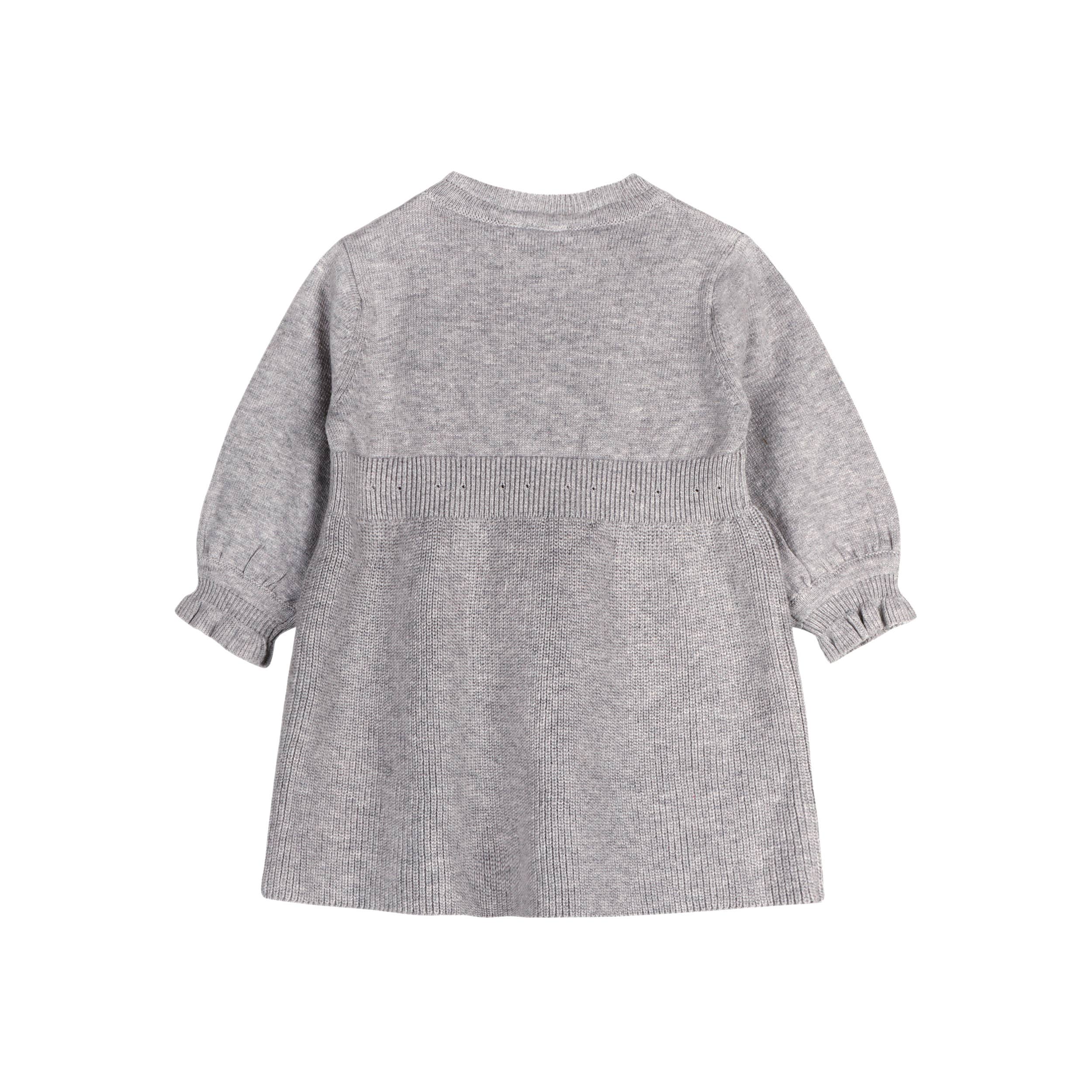 Emma Bow Balloon Sleeve Sweater Knit Baby Dress - Organic: Heather Grey