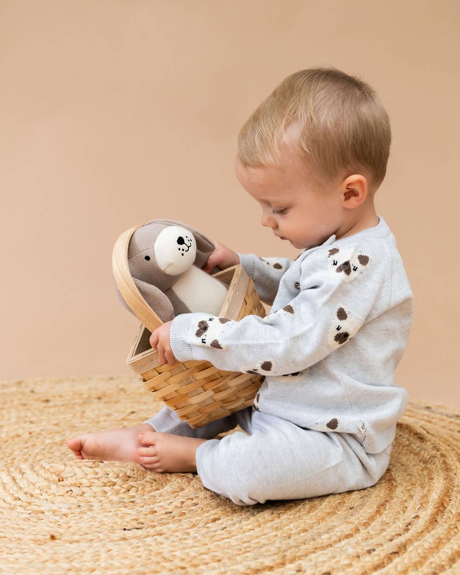 Frenchie Puppy Jacquard Knit Baby Set Organic: Pearl Grey Heather