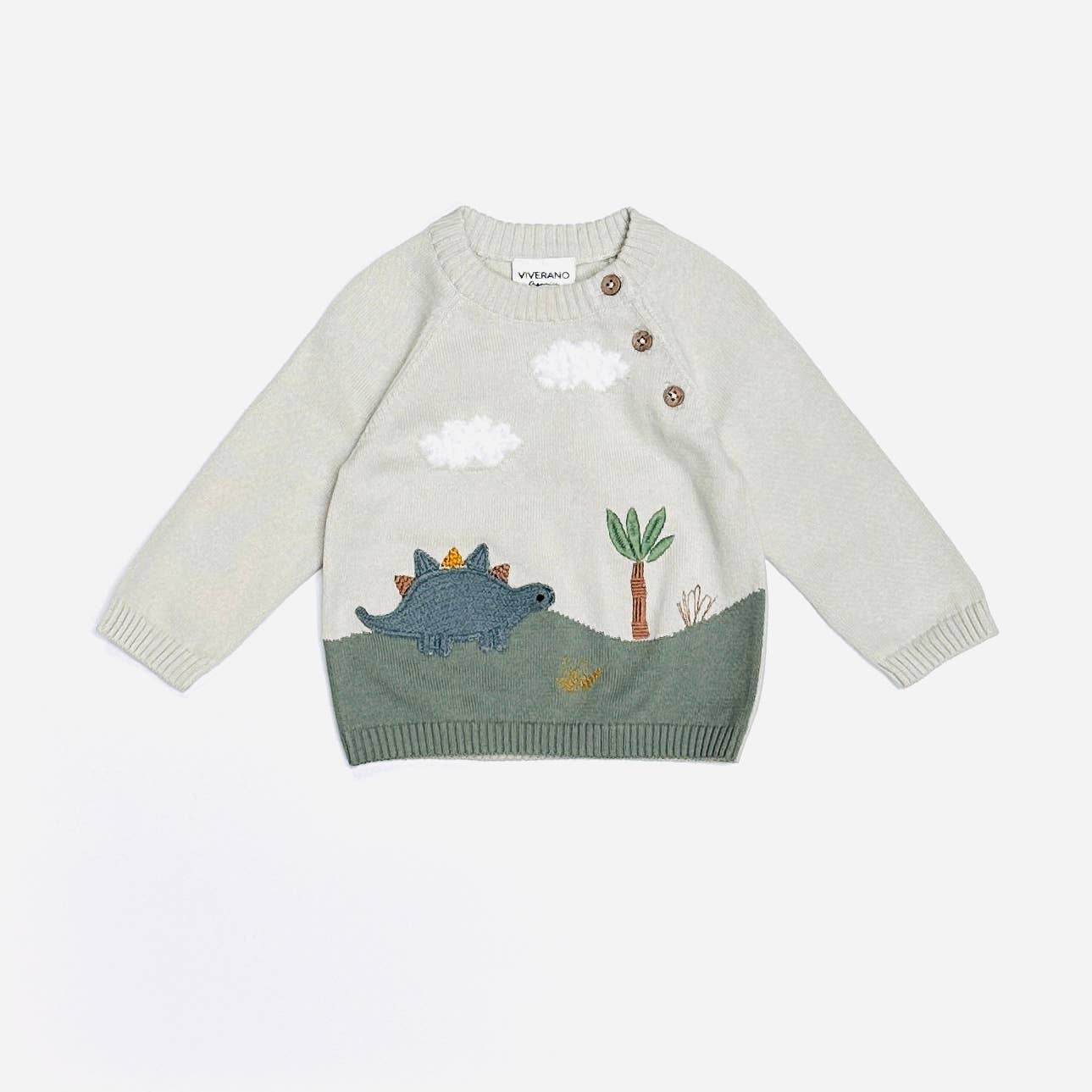 Dino Applique Button Baby Pullover Sweater Organic Cotton