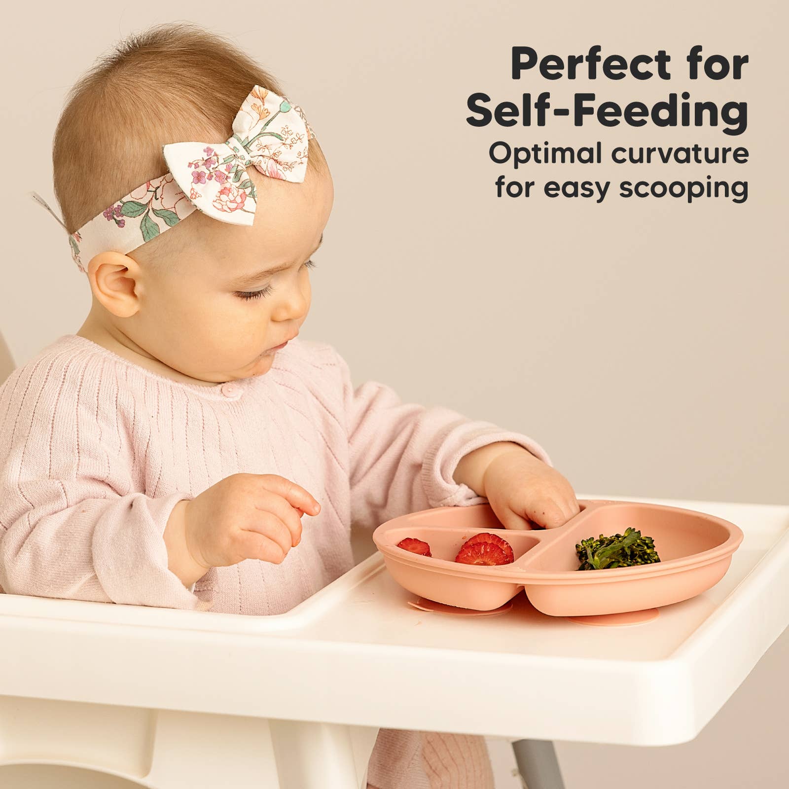 3-Pack Prep Suction Plates for Baby, BPA-Free Silicone Plate: Roseate