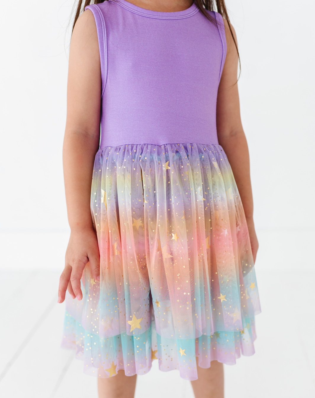 Kids Bamboo + Tulle Dress - Spring Rainbow Twinkle