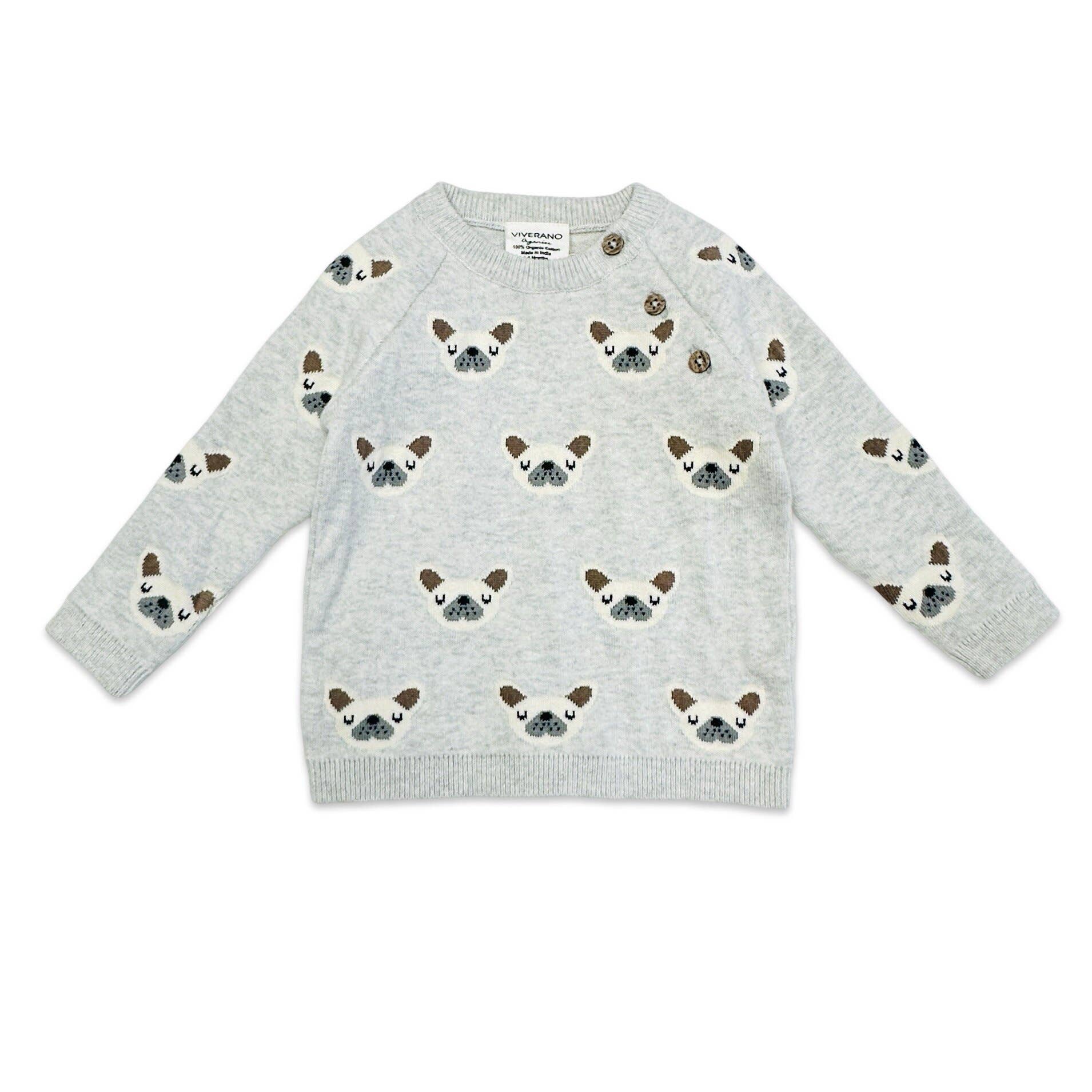 Frenchie Puppy Jacquard Knit Baby Set Organic: Pearl Grey Heather