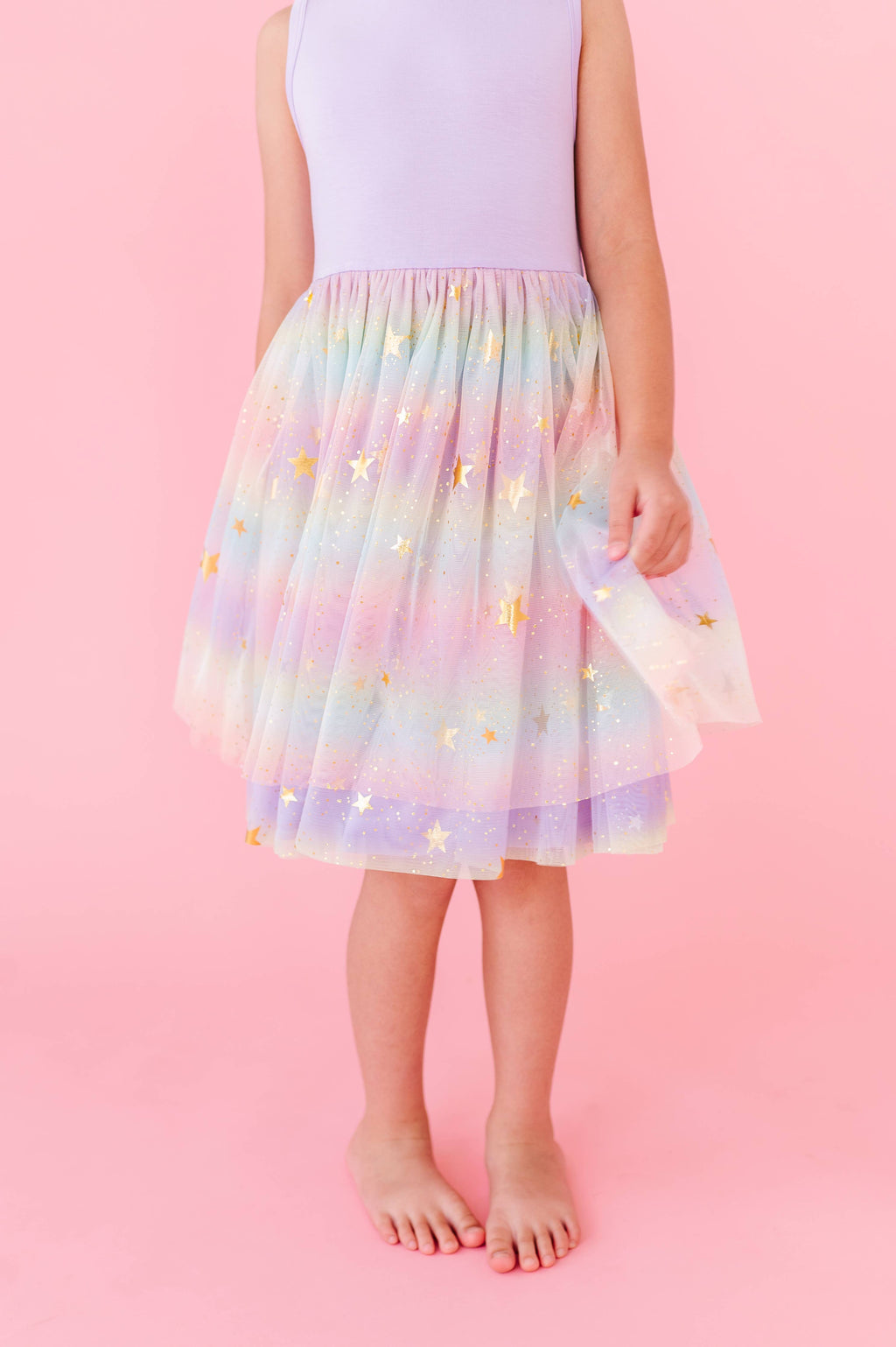 Kids Bamboo + Tulle Dress - Spring Rainbow Twinkle