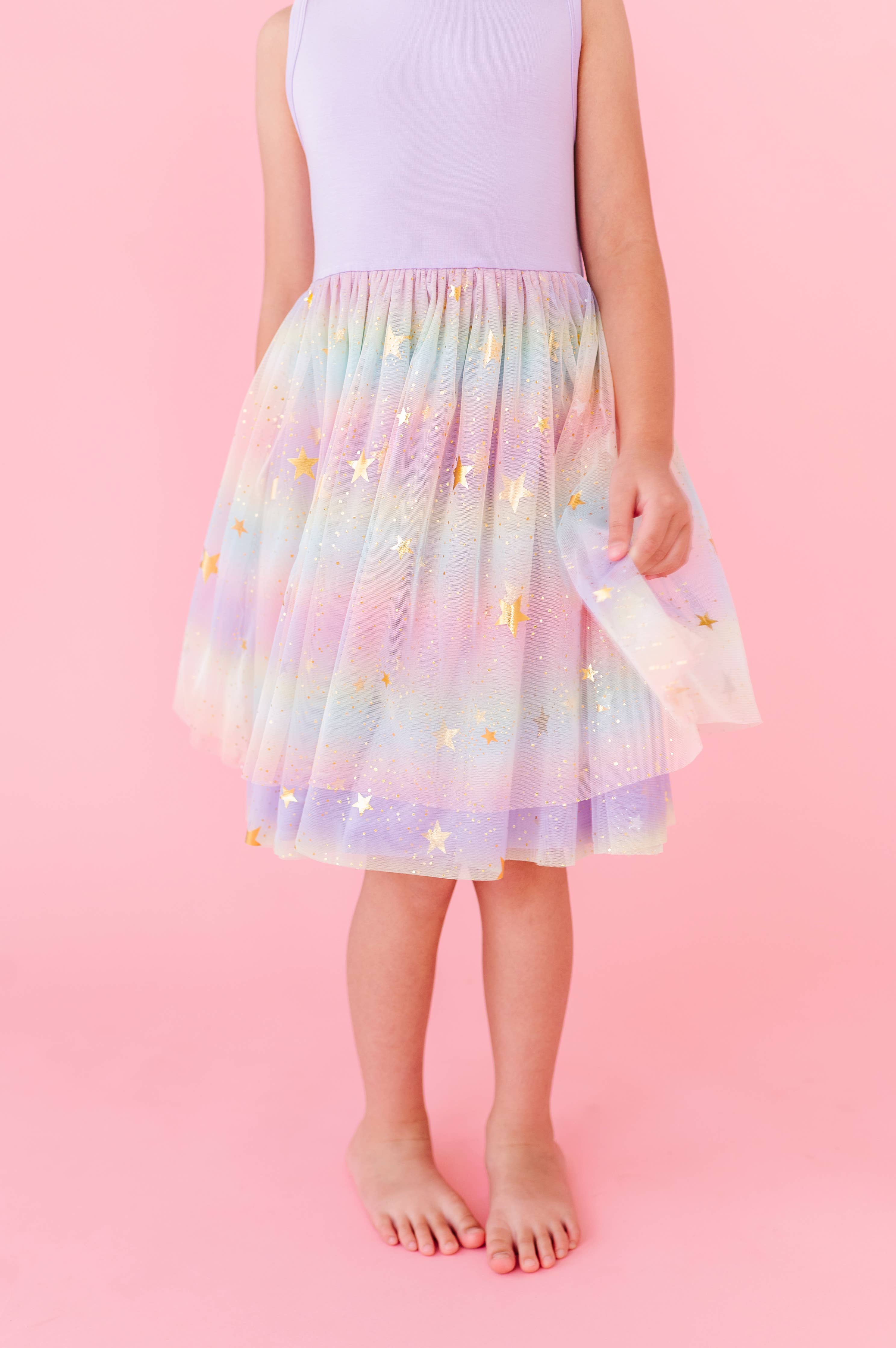 Kids Bamboo + Tulle Dress - Spring Rainbow Twinkle