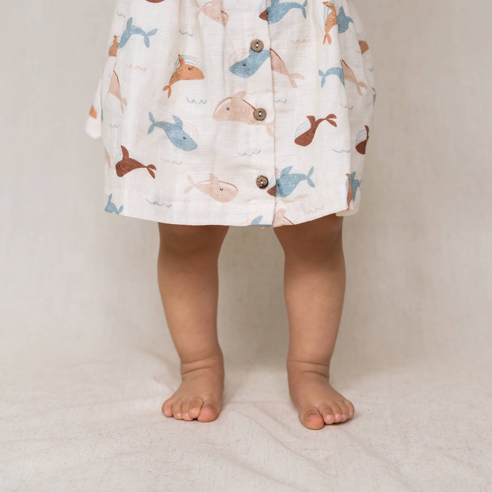 Whales Ruffle & Button Baby Dress+Bloomer Organic Muslin