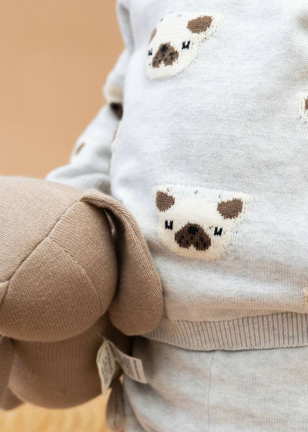 Frenchie Puppy Jacquard Knit Baby Set Organic: Pearl Grey Heather