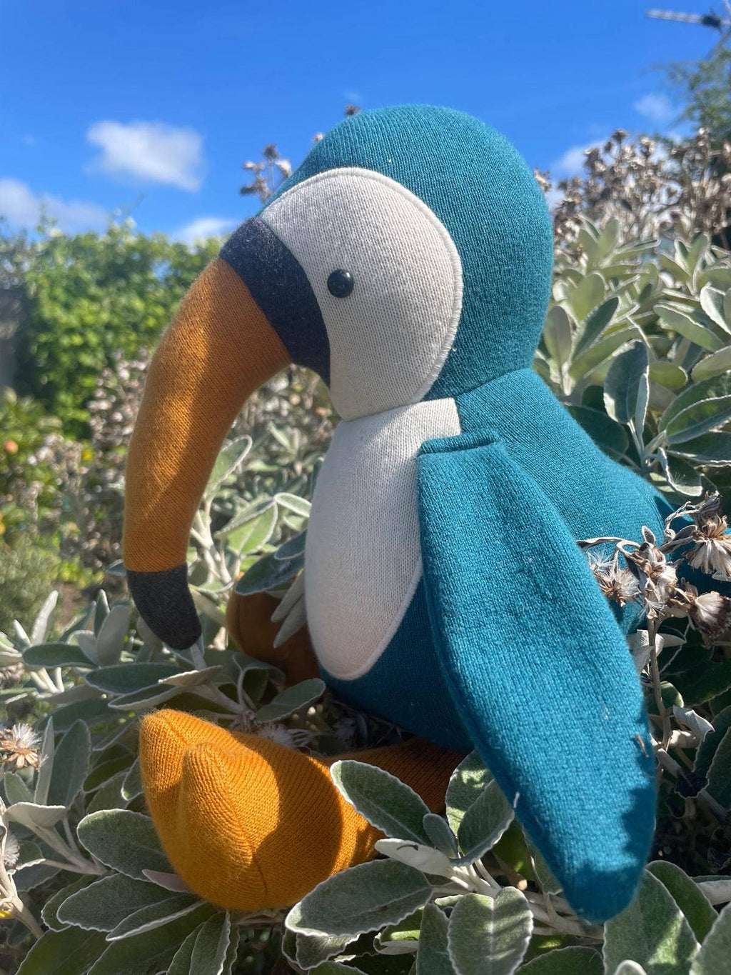 Large Organic Cotton  Toucan Soft Toy in Blue