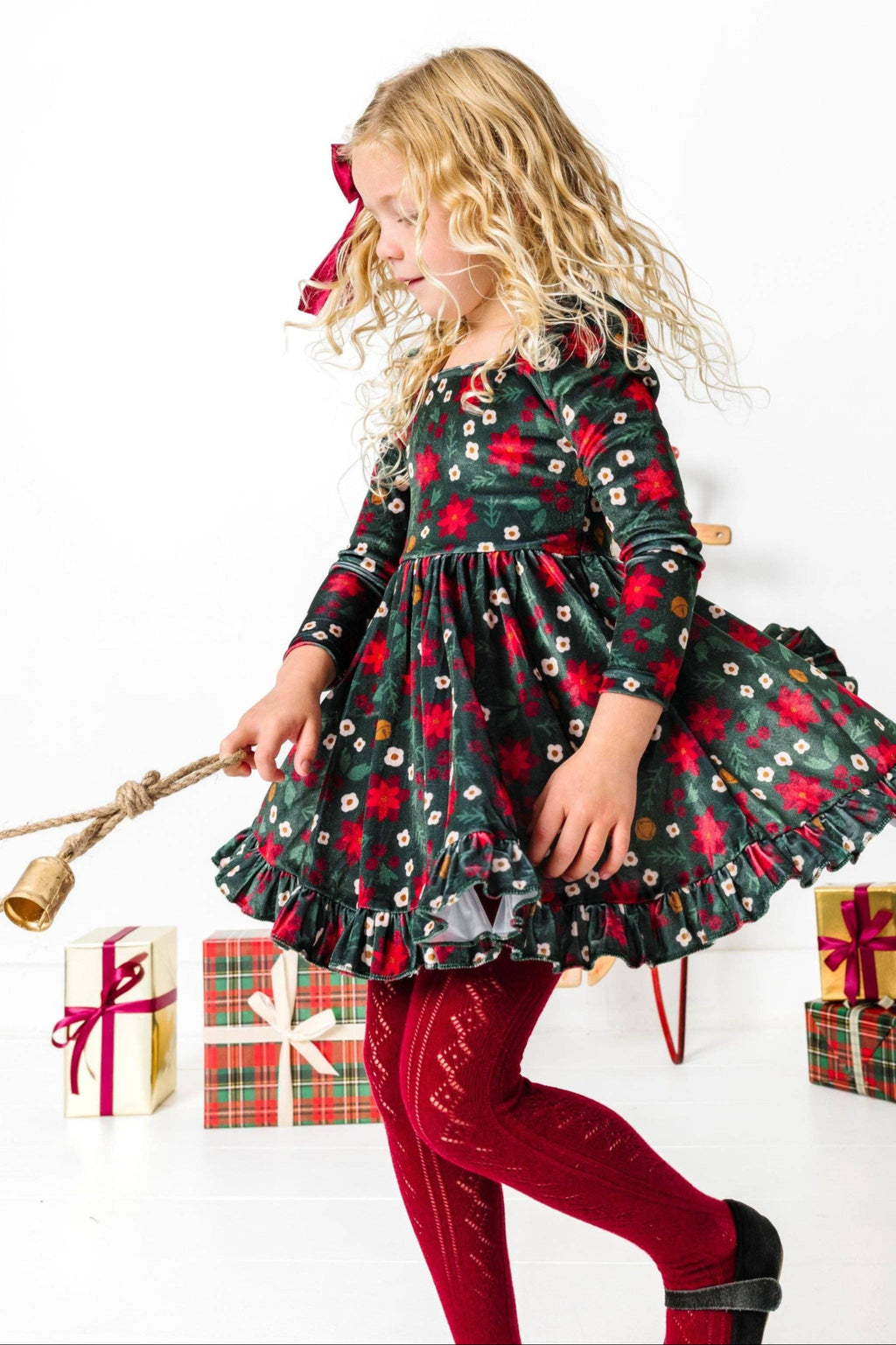 Fancy Knit Tights - Crimson