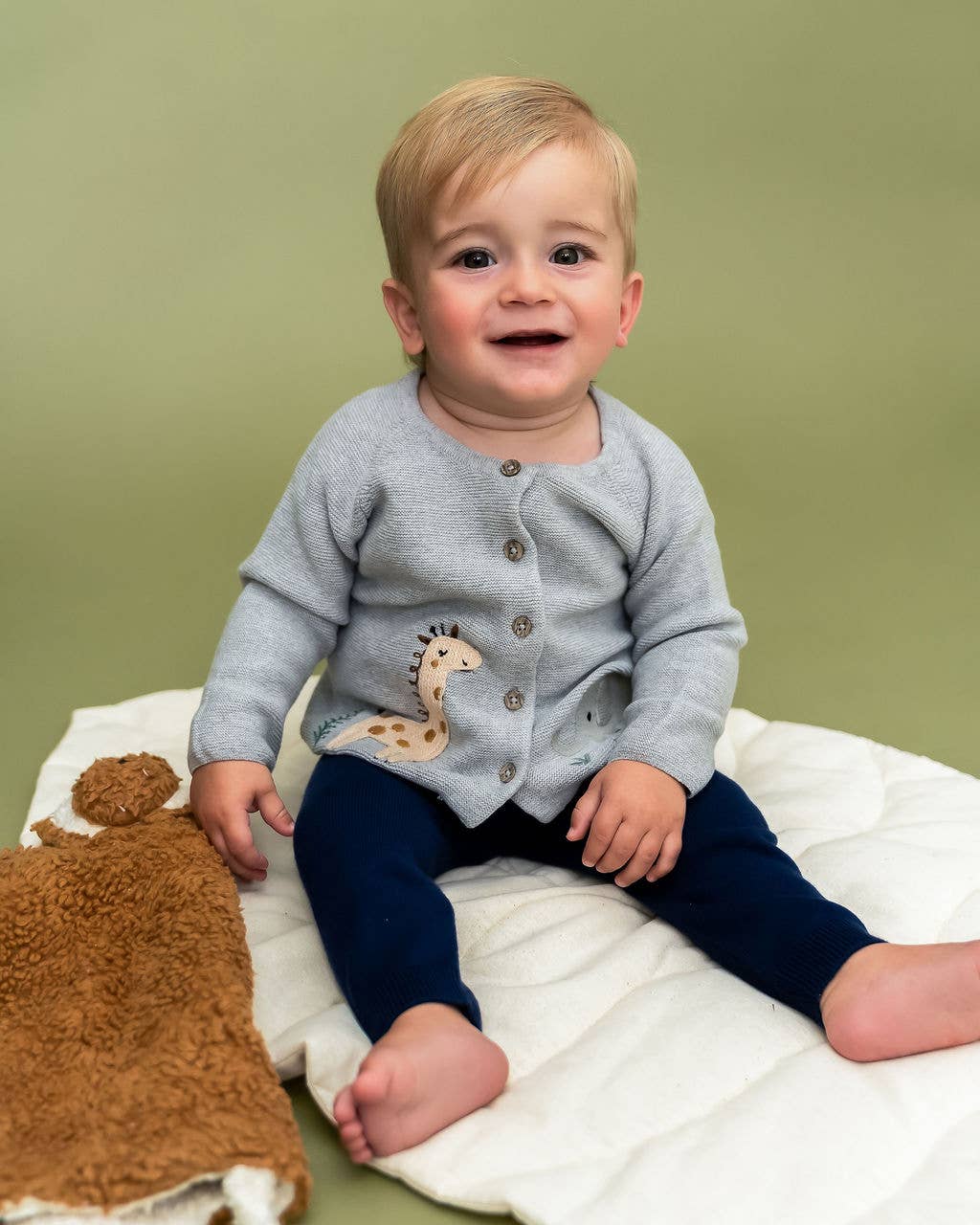 Animal Safari Organic Embroidered Baby Cardigan Sweater Natural
