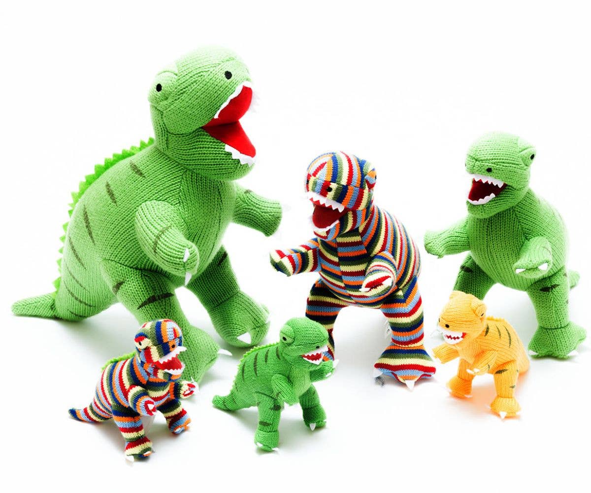 Knitted T Rex Dinosaur Baby Rattle Green