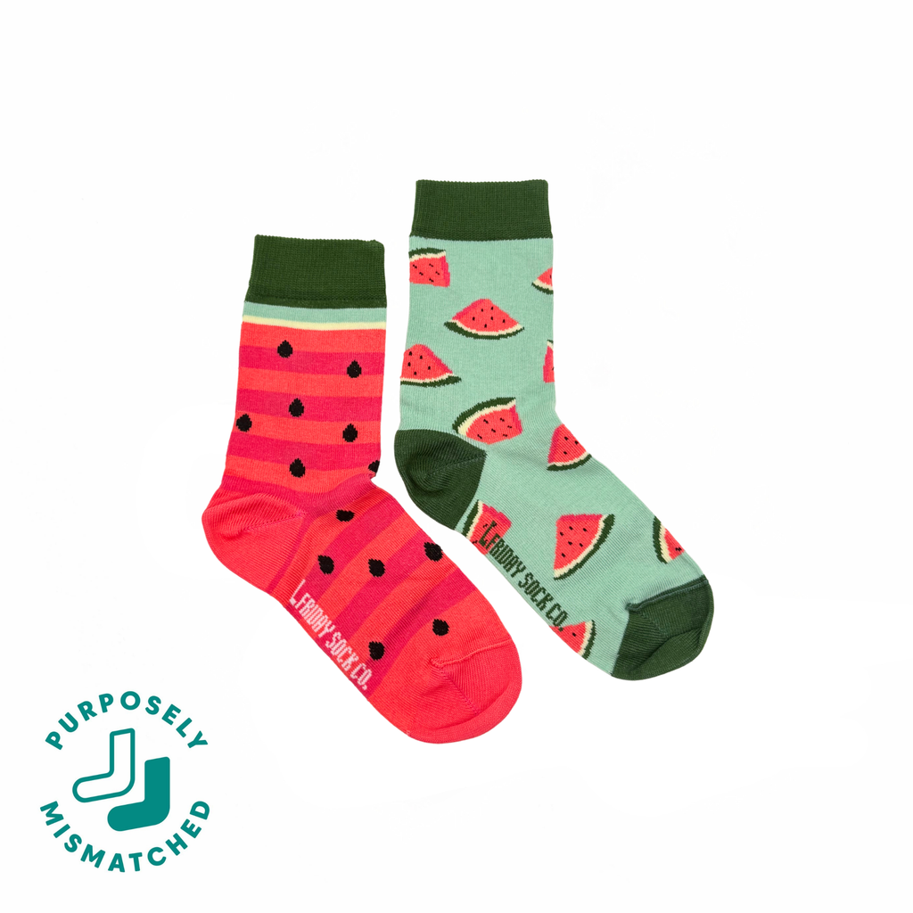 Kid's Watermelon Crew Socks - Playful Mismatch
