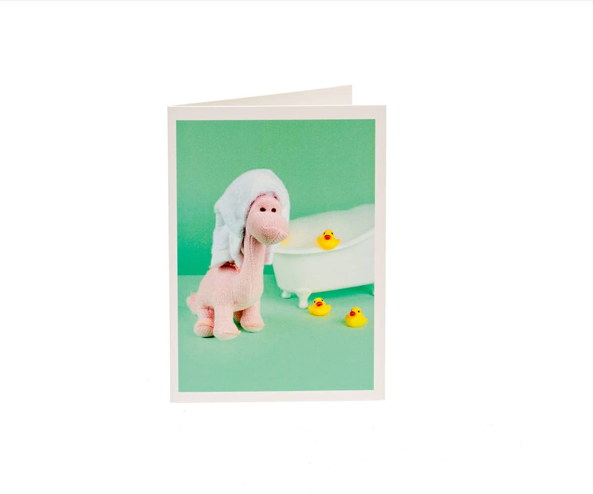 Bathing Pink Diplodocus Dinosaur Greetings Card