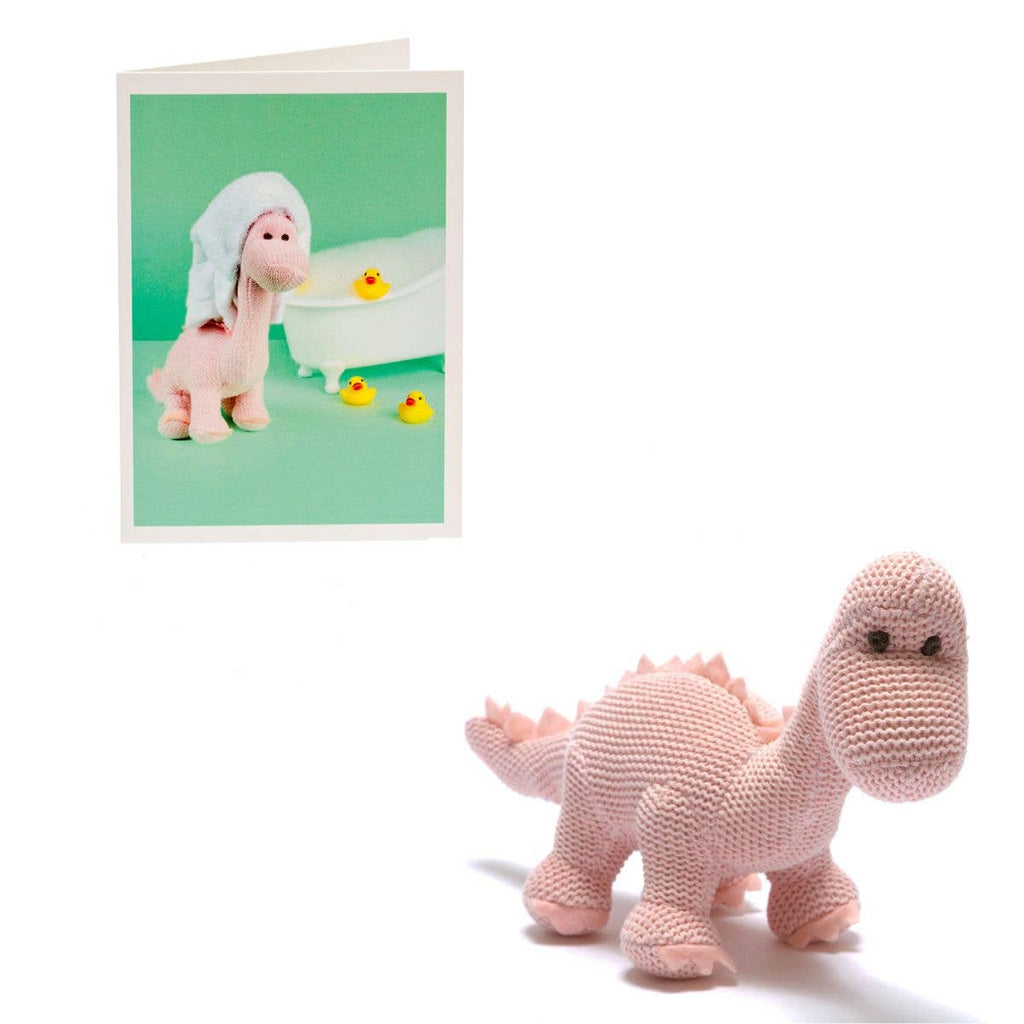 Bathing Pink Diplodocus Dinosaur Greetings Card