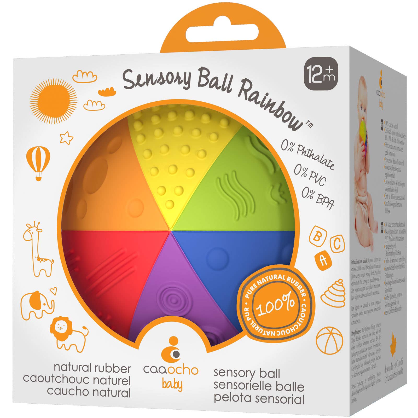 Natural Rubber 4" Sensory Ball Rainbow, Eco-Friendly