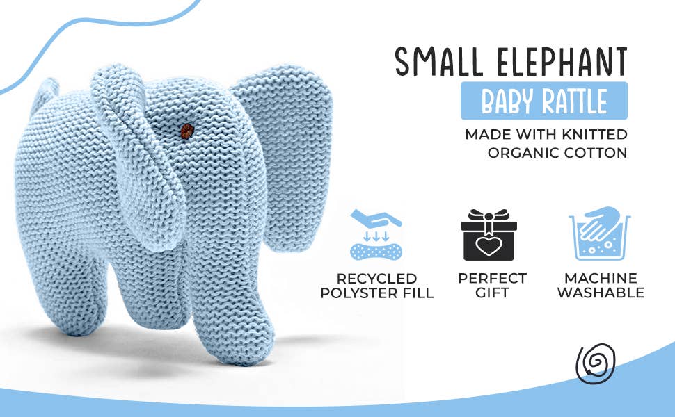 Blue Elephant Baby Rattle Knitted Organic Cotton