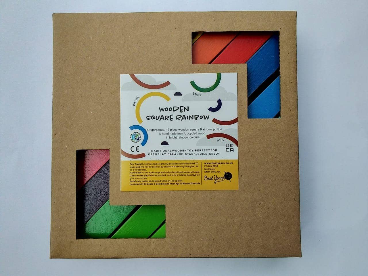 Square Wooden Rainbow Puzzle Toy, Fair Trade and Handmade