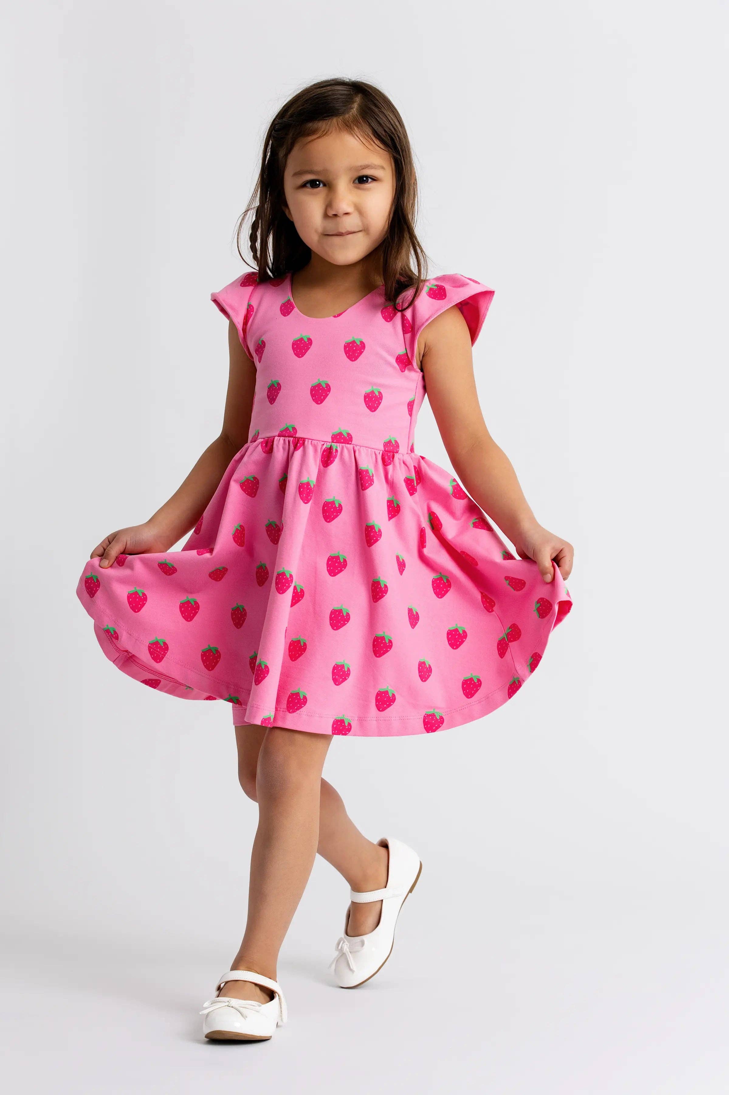 Kids Short Sleeve Let's Dance Dress Sweet Strawberries