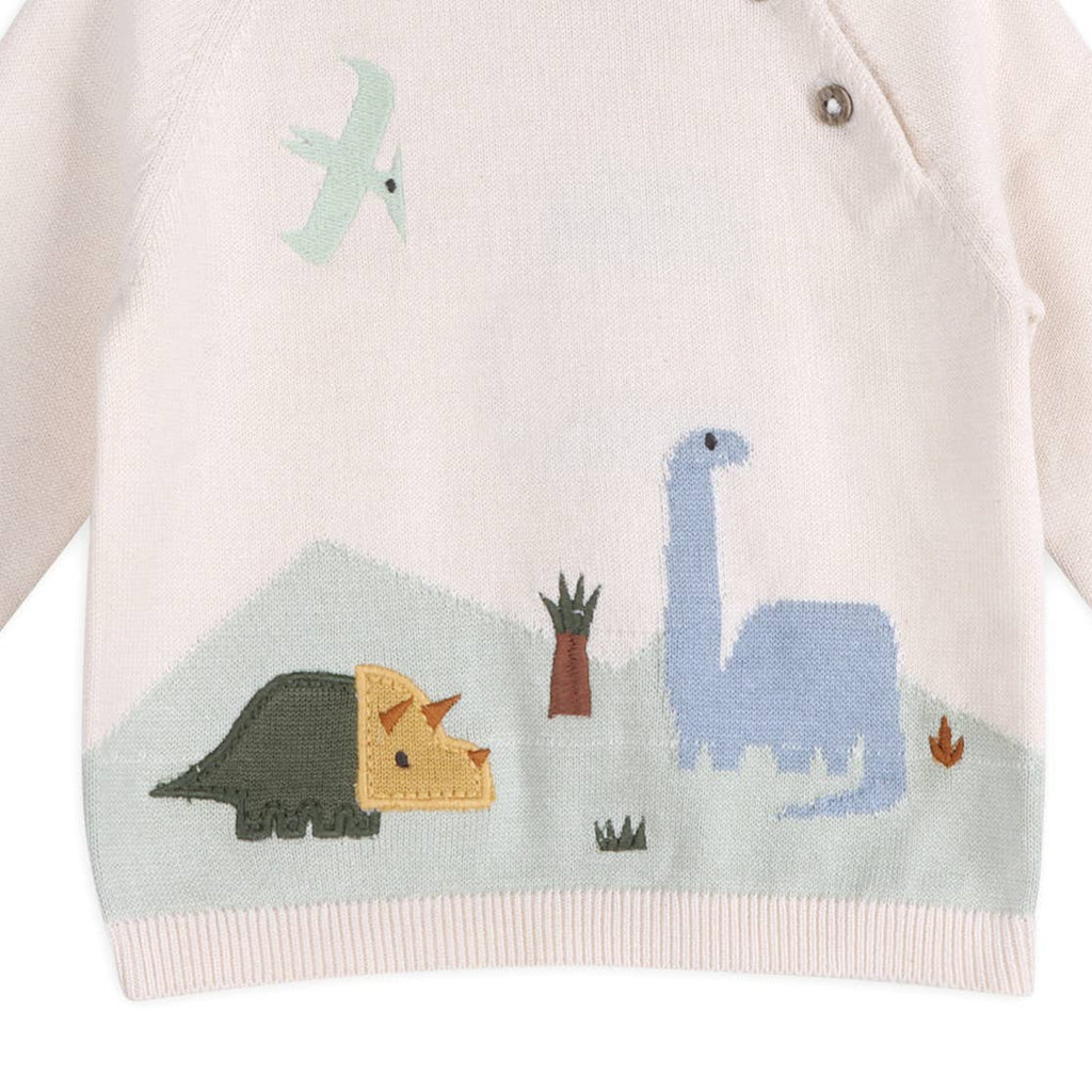 Dino Jacquard Baby Knit Pullover Organic Cotton: Natural
