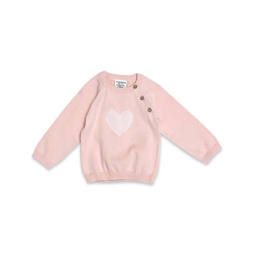 Hearts Jacquard Sweater Knit Baby Pullover (Organic Cotton): Blush Pink / 6-12M