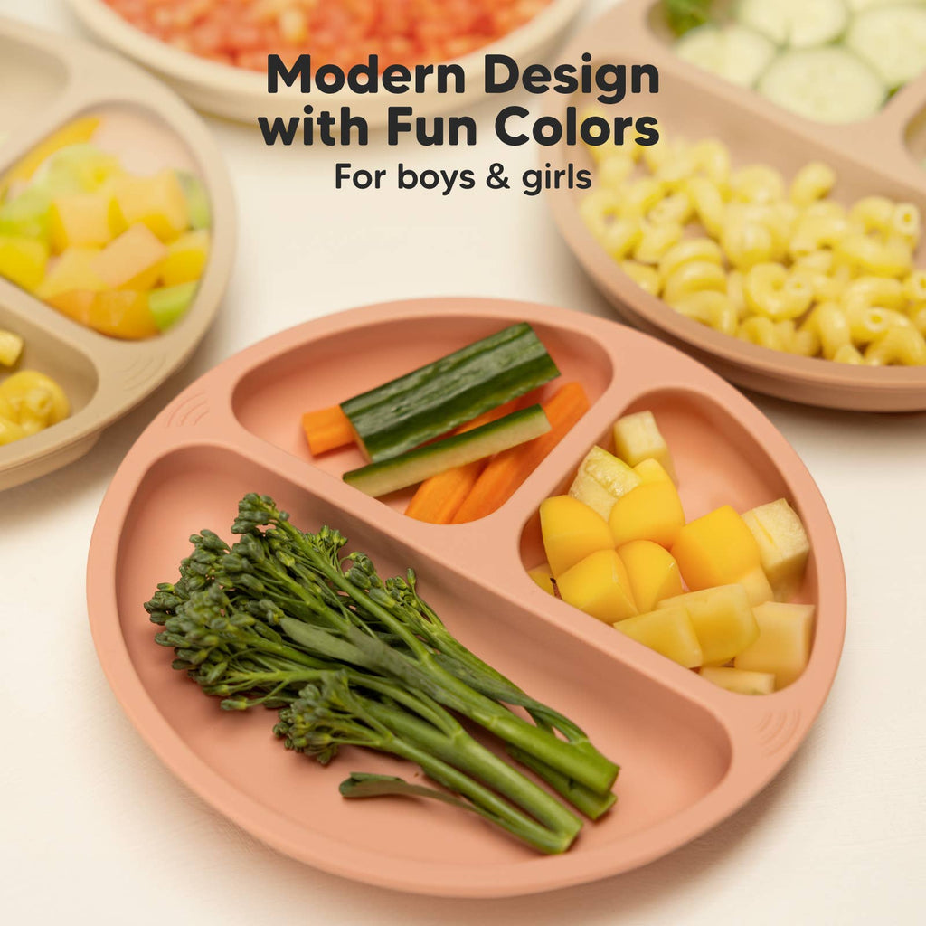 3-Pack Prep Suction Plates for Baby, BPA-Free Silicone Plate: Roseate
