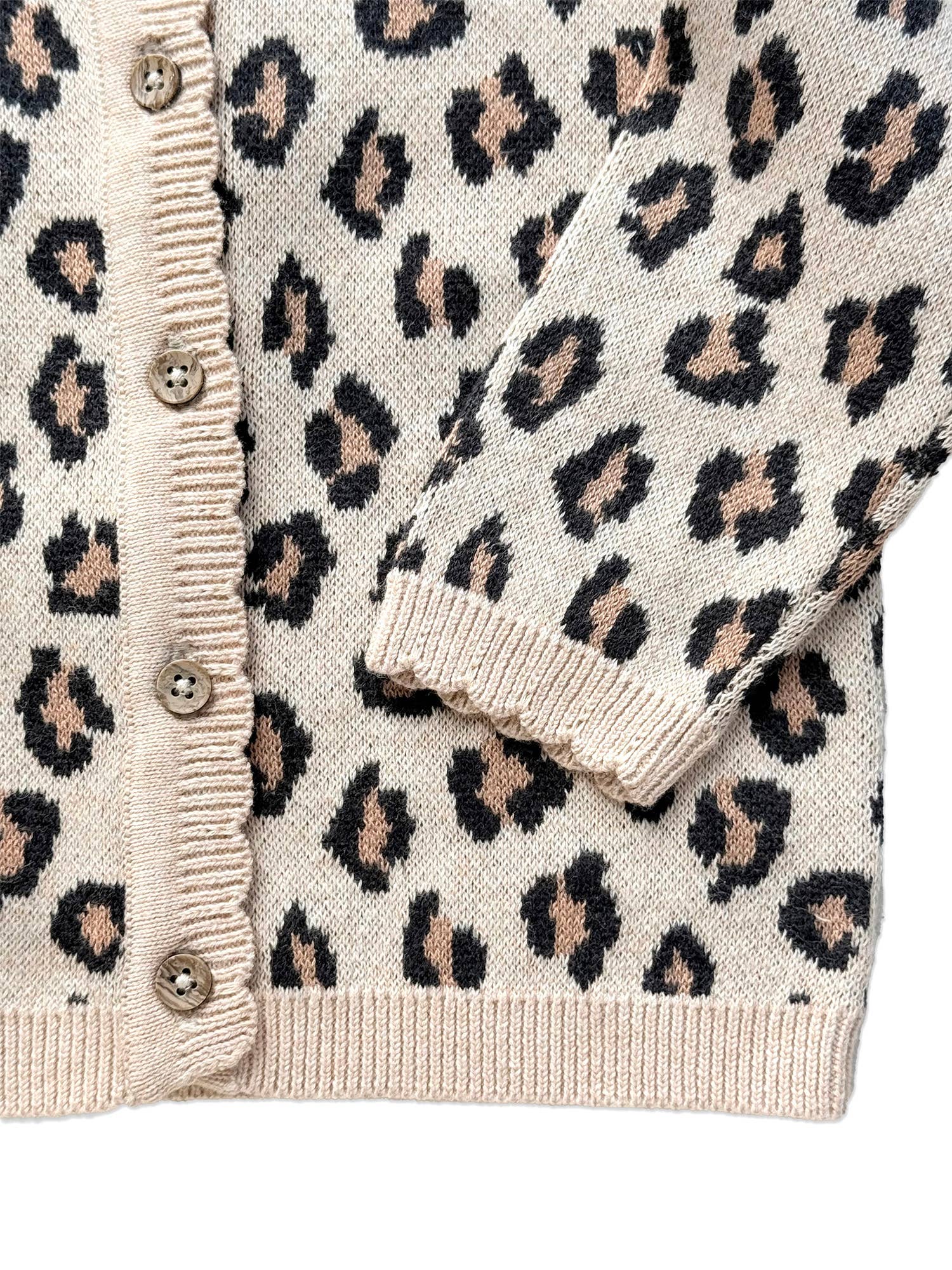 Leopard Jacquard Sweater Knit Baby Cardigan Organic Cotton Oatmeal Heather
