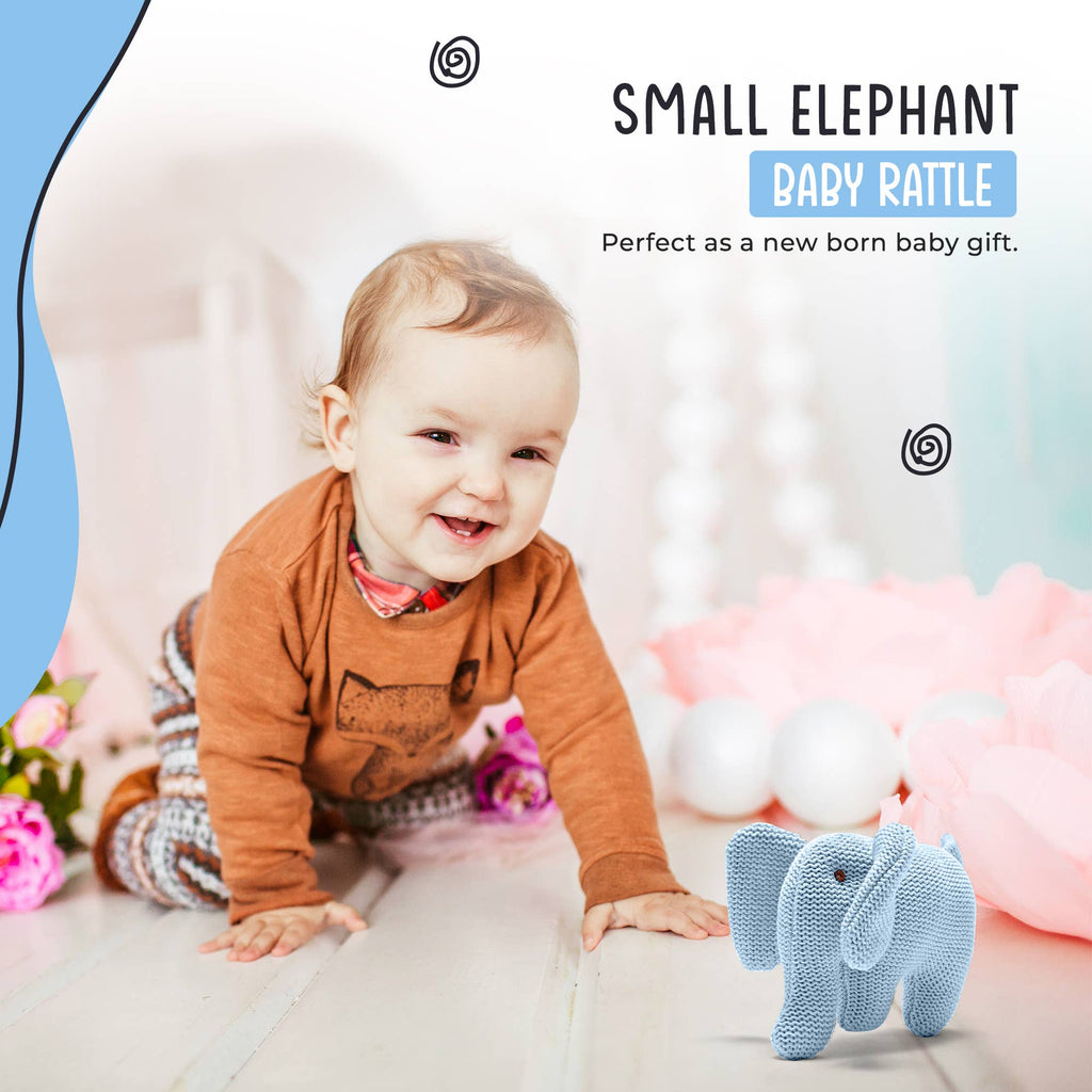 Blue Elephant Baby Rattle Knitted Organic Cotton