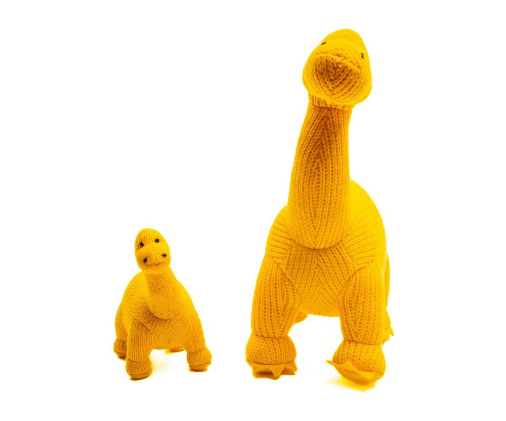 Knitted Diplodocus Dinosaur Baby Rattle Yellow