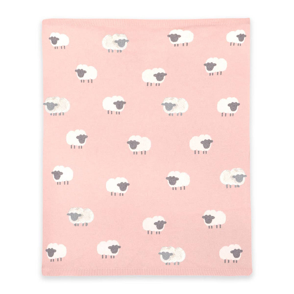 Woolly Lamb 3D - Organic Cotton Jacquard Knit Baby Blanket: Rosewood Pink