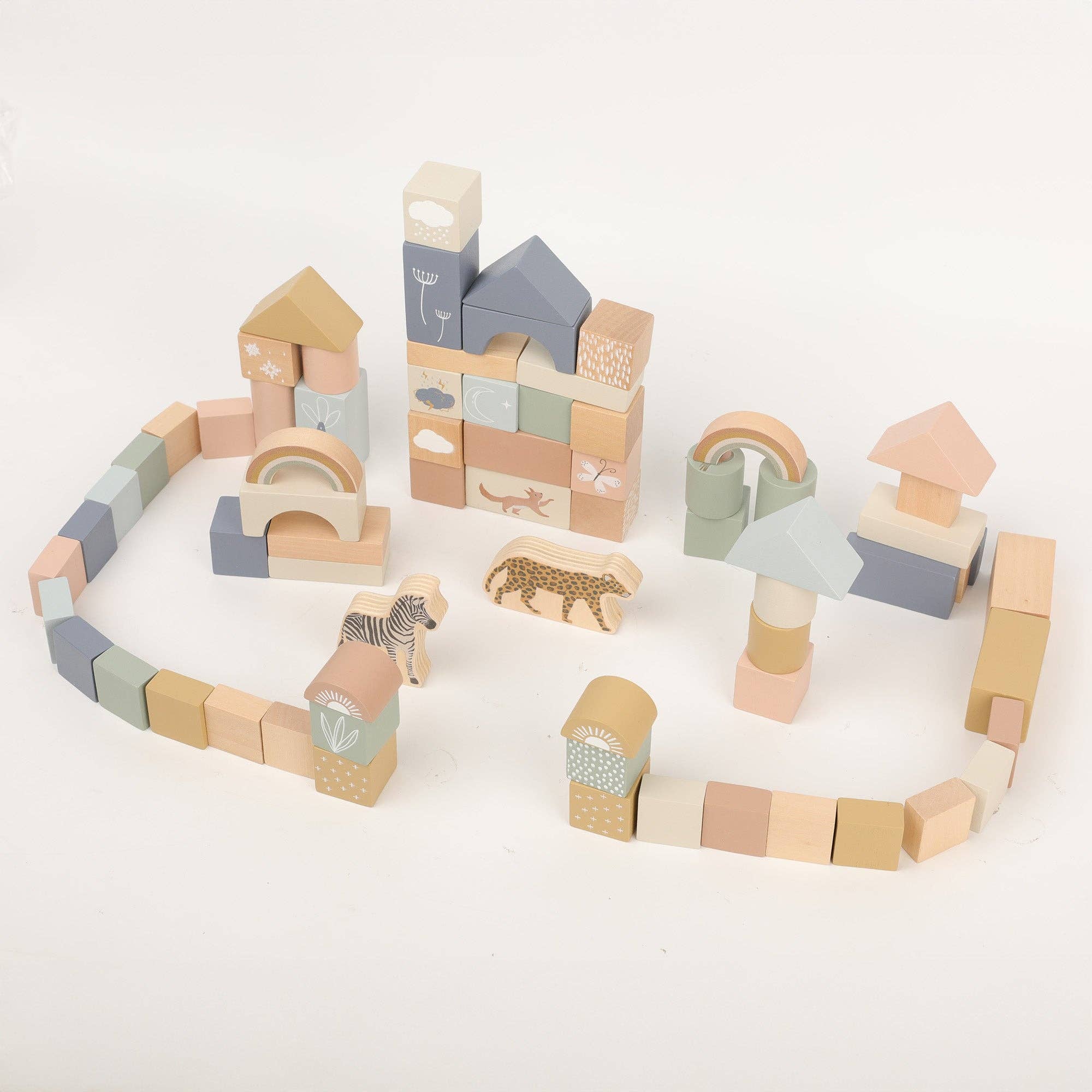 Wooden Building Blocks 70pc - Natural Wood Block Set Ages 2+