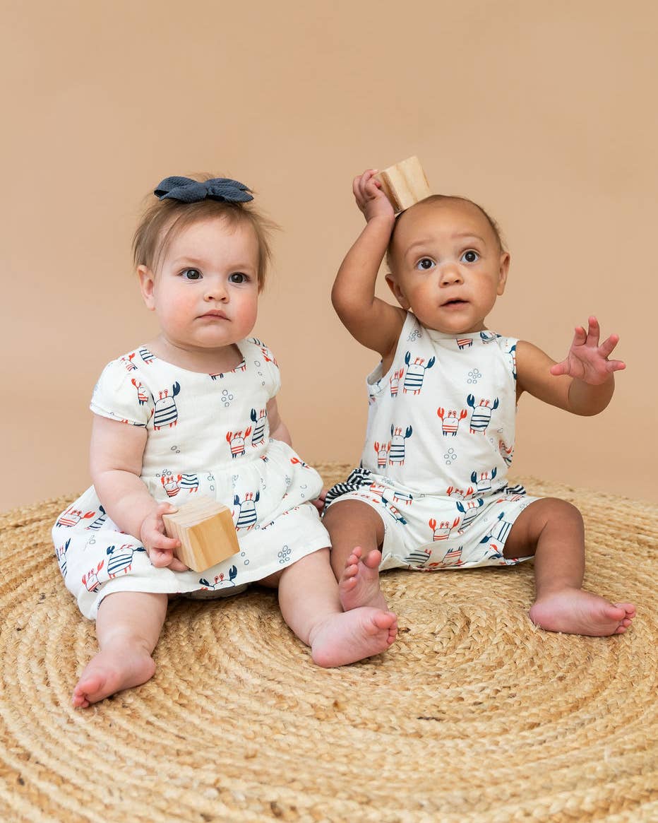 Nautical Crab Side Pocket Baby Romper Organic Jersey