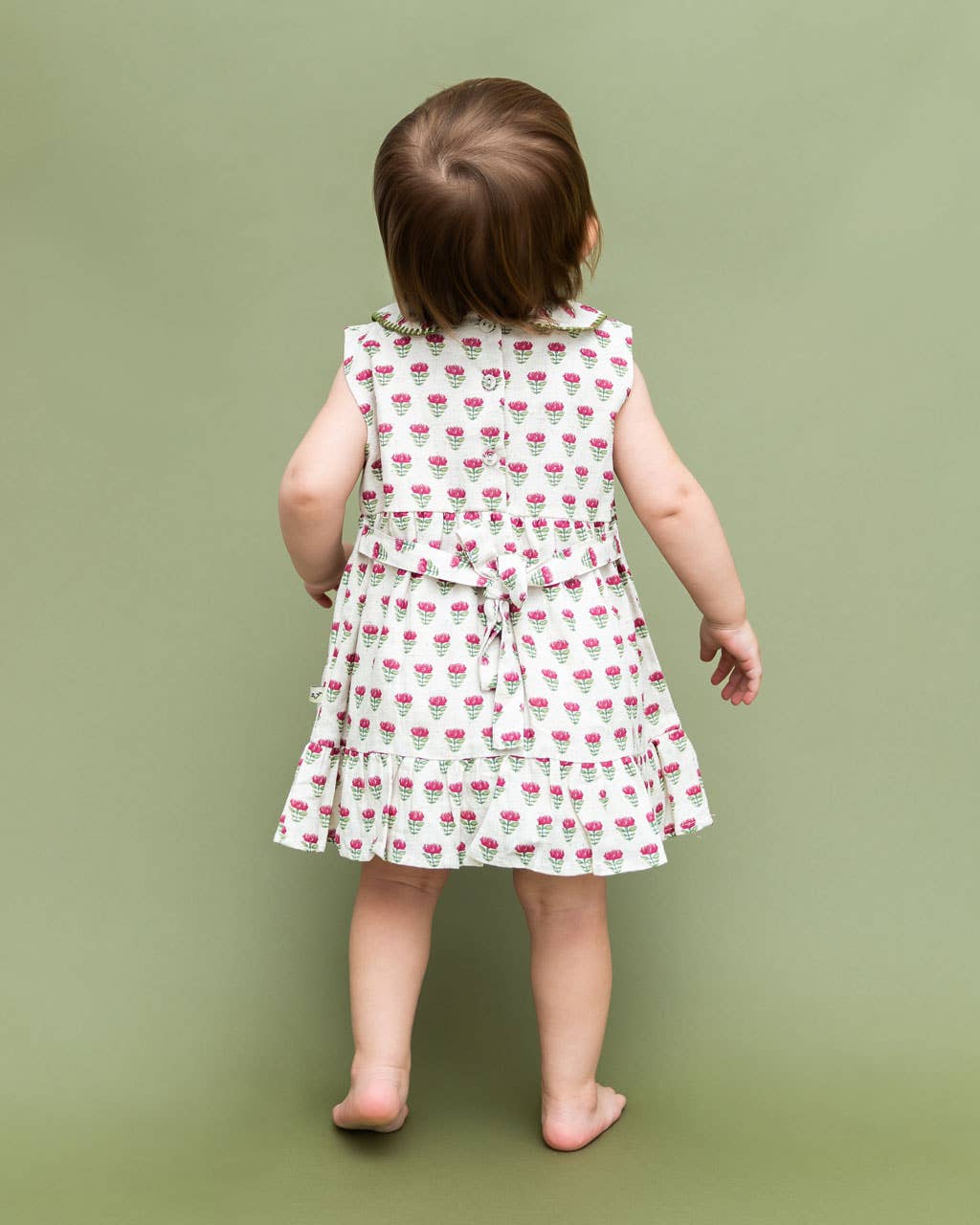 Mia Block Print Floral Baby Dress + Bloomer Linen Blend