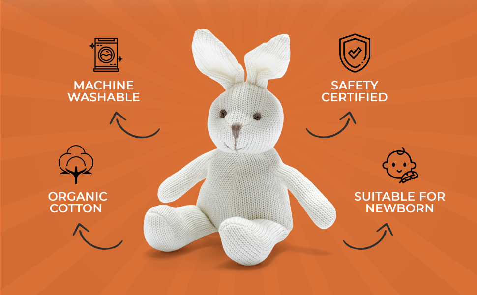 Knitted Organic Cotton White Bunny Baby Rattle