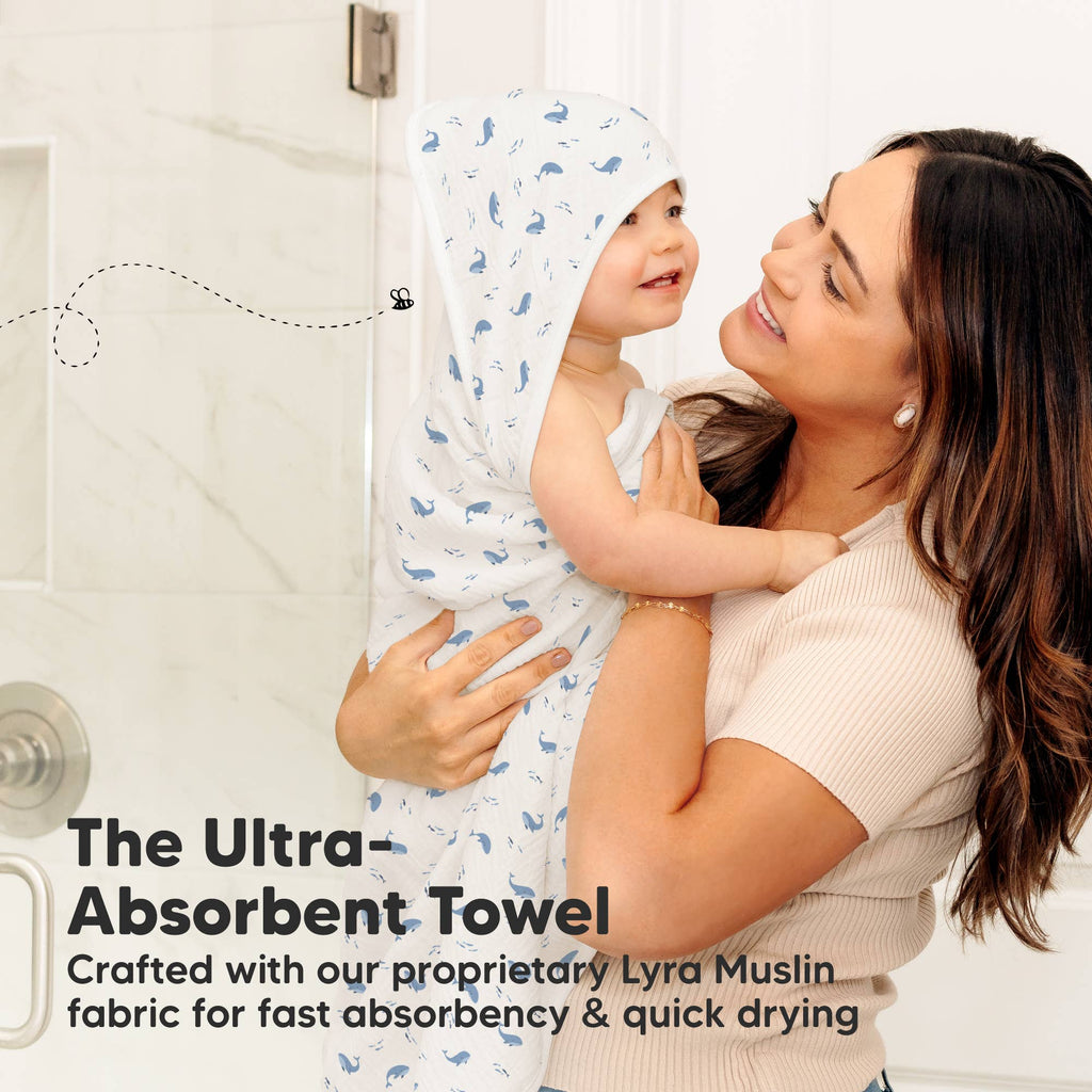 KeaBabies Lyra Muslin Hooded Towel: Whale Bay
