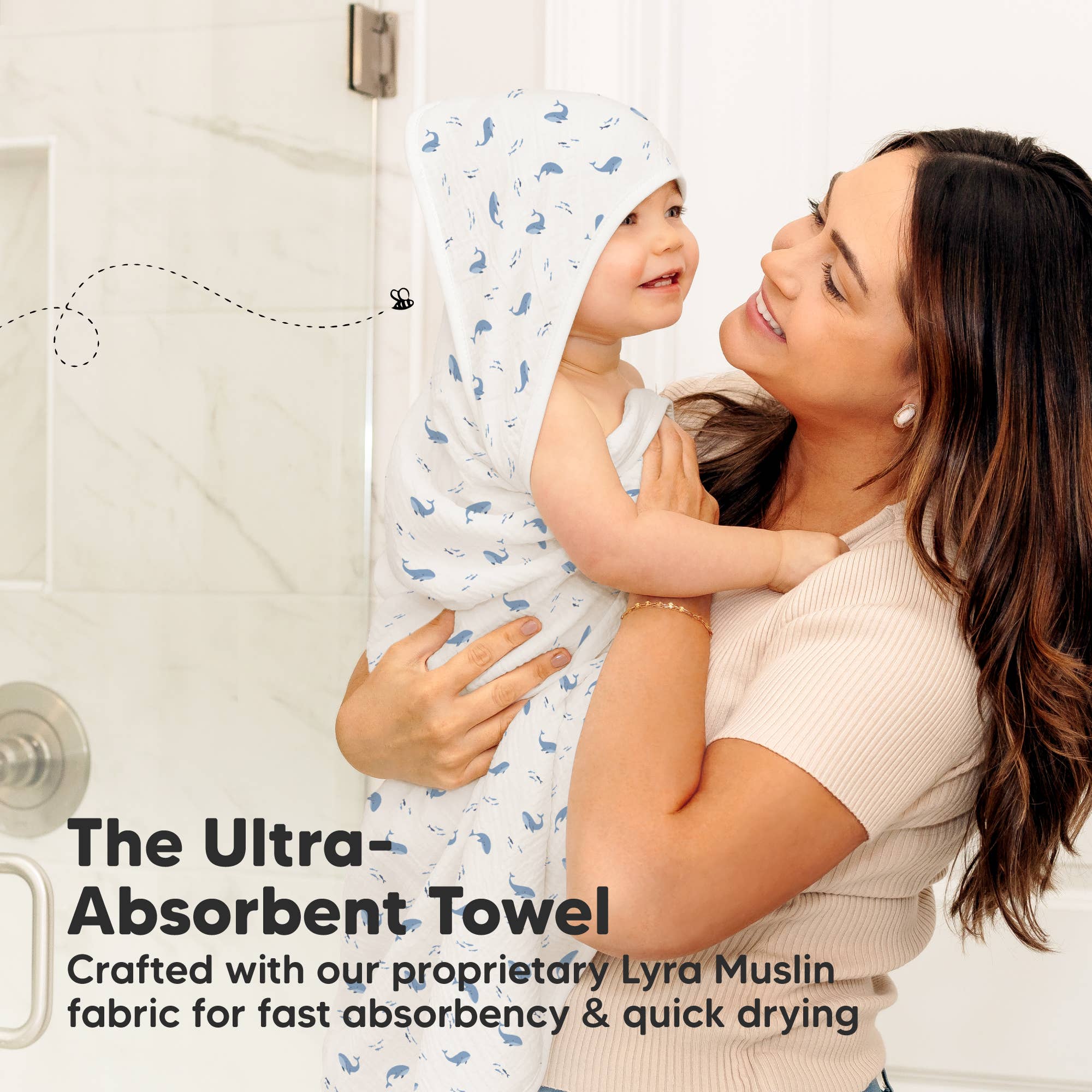 KeaBabies Lyra Muslin Hooded Towel: Whale Bay