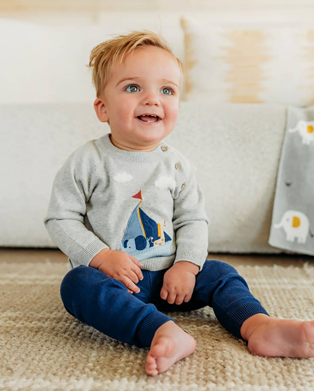 Sailboat Applique Sweater Knit Baby Pullover-Organic Cotton