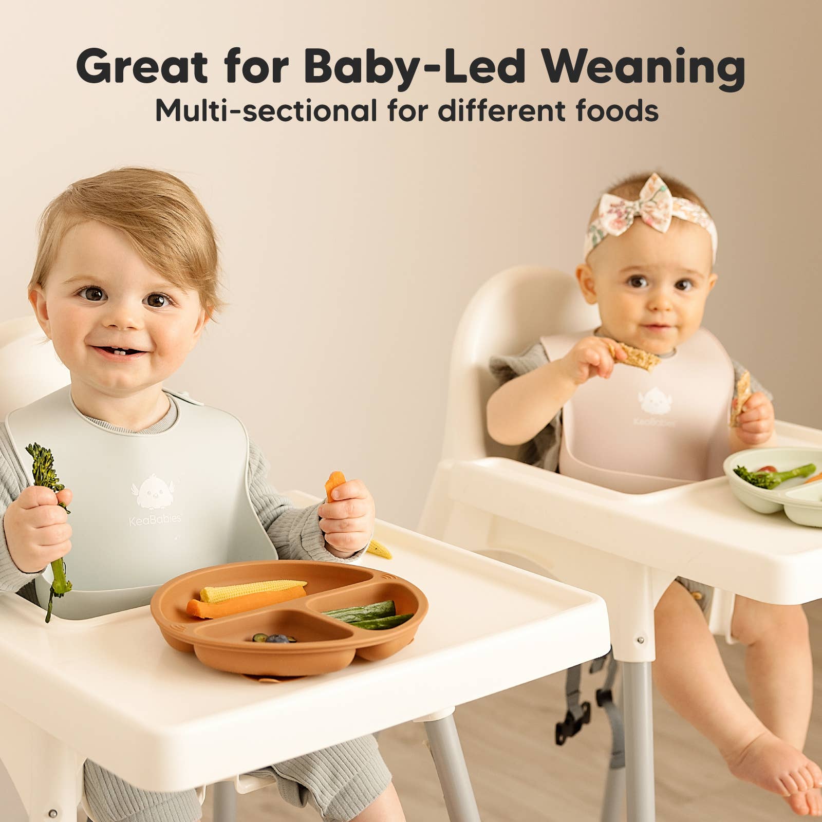 3-Pack Prep Suction Plates for Baby, BPA-Free Silicone Plate: Slate