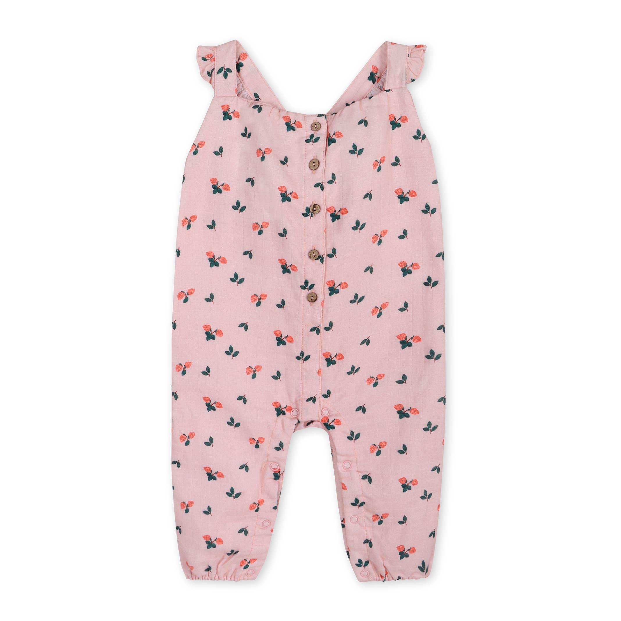 Strawberry Ruffled Baby Jumpsuit Organic Muslin