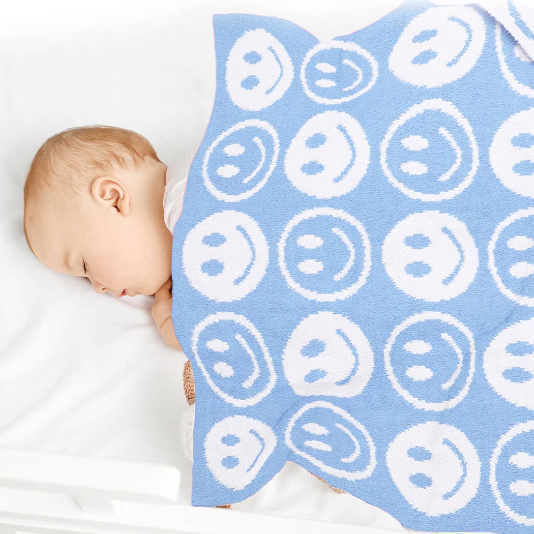 Repeated Happy Face Pattern Kids Throw Blanket: Blue / ONE SIZE