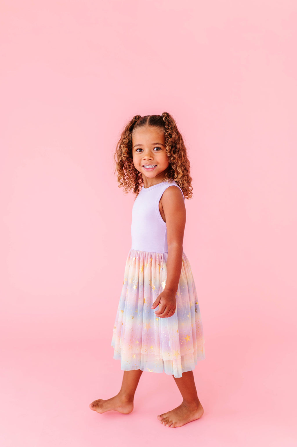 Kids Bamboo + Tulle Dress - Spring Rainbow Twinkle