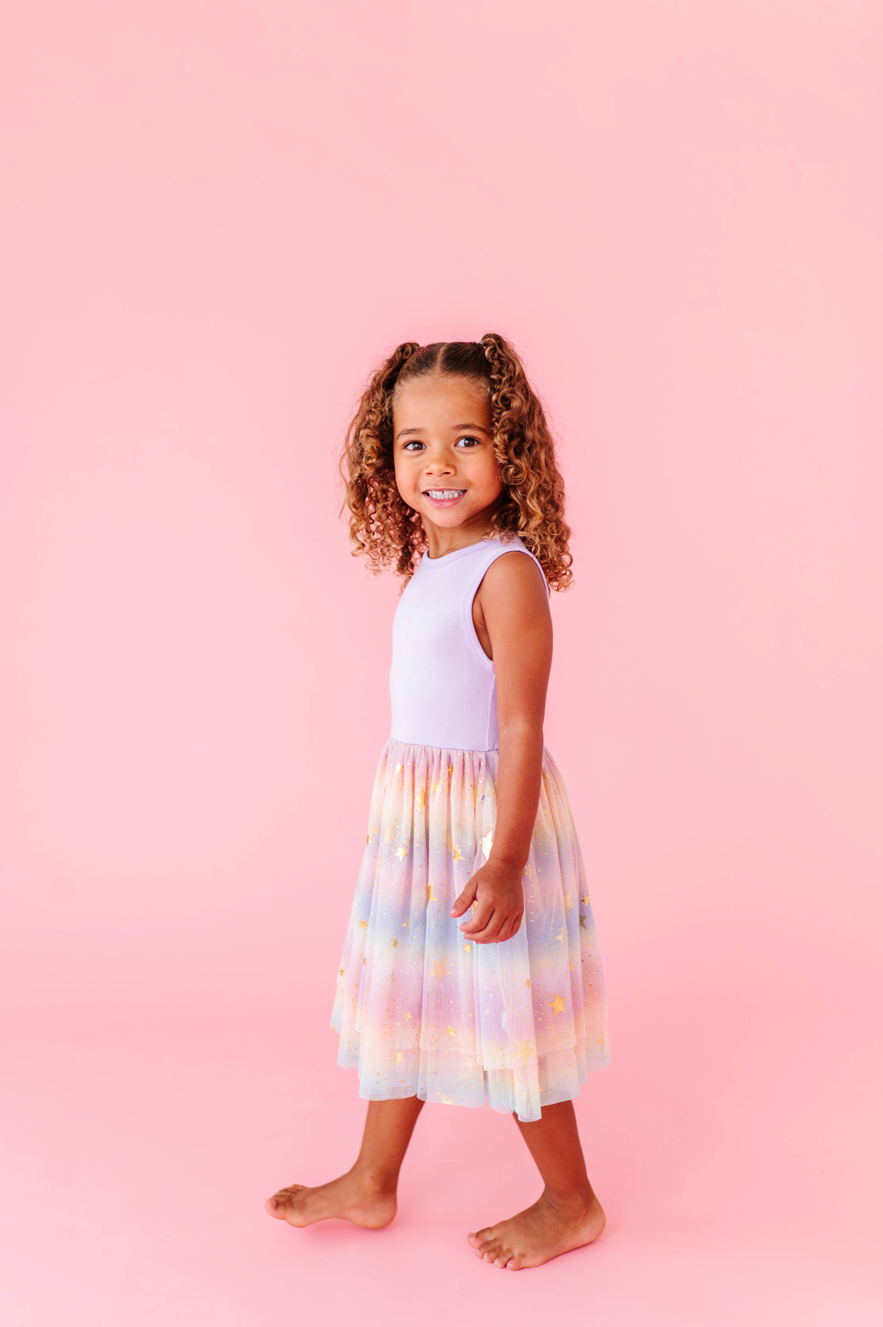Kids Bamboo + Tulle Dress - Spring Rainbow Twinkle