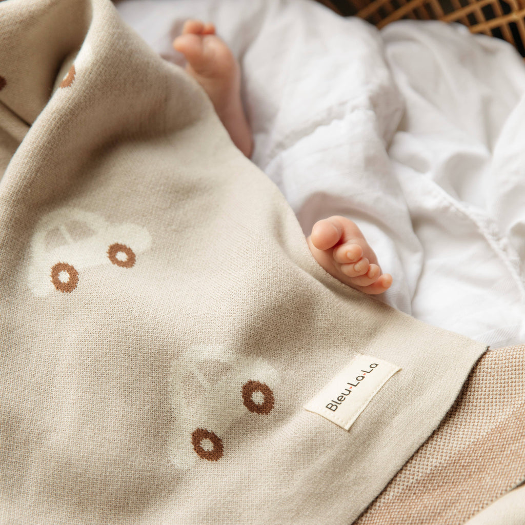 100% Luxury Cotton Receiving Swaddle Baby Blanket - Cars: Cream