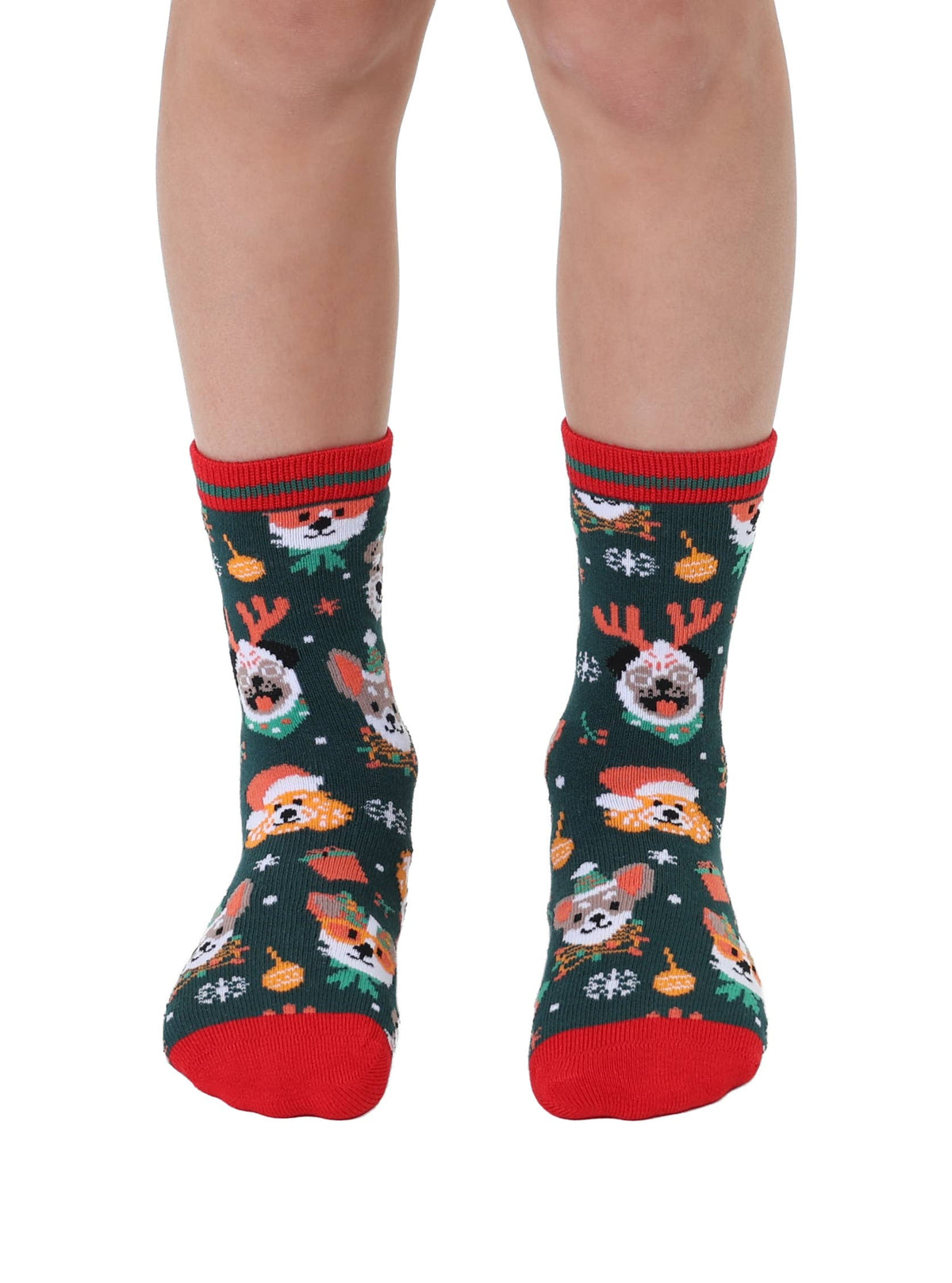 Kids Bamboo Crew Socks - Christmas Holiday - Festive Puppies